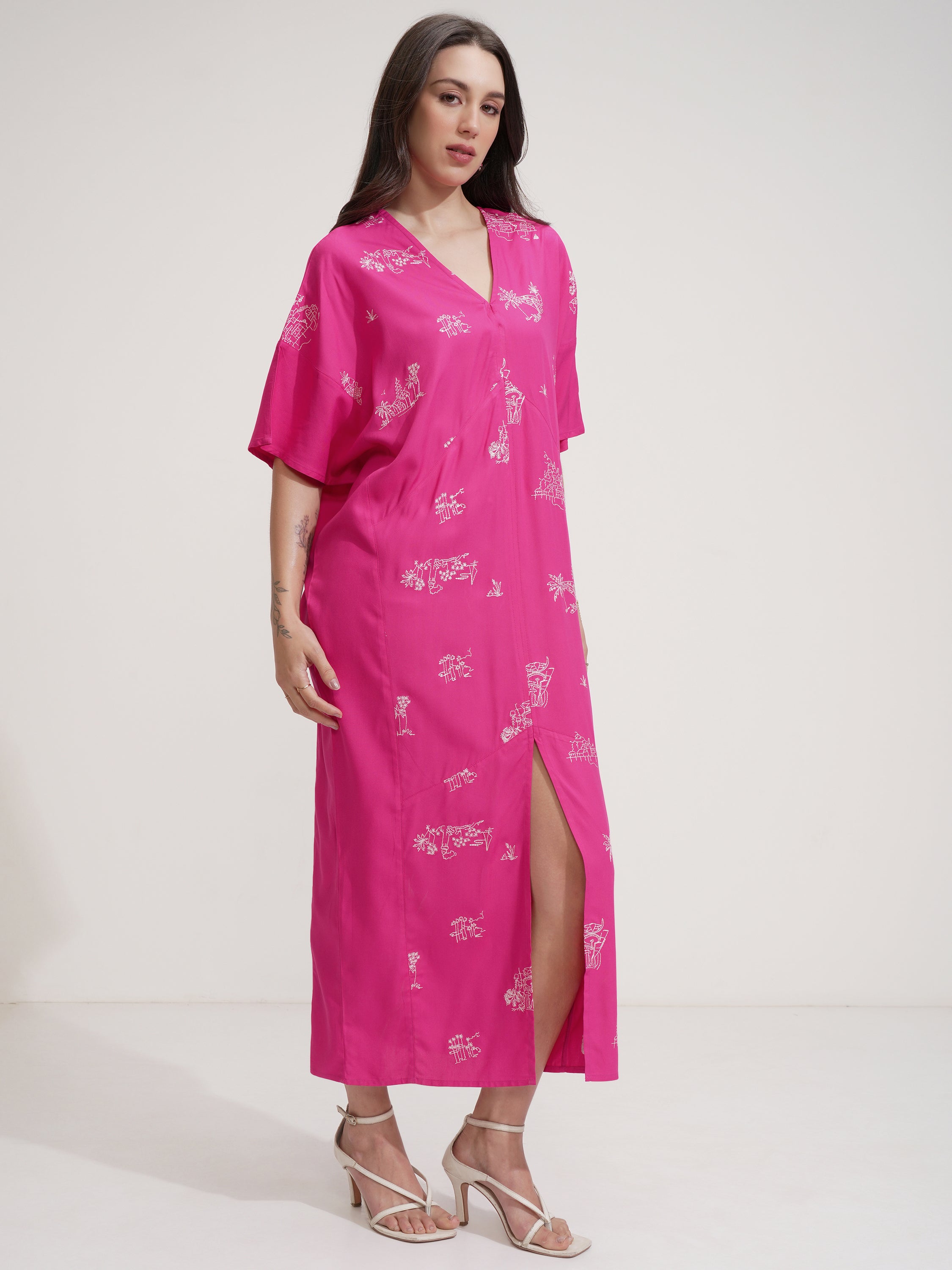 Tokyo Talkies Women Pink Self Design Fit And Flare Dress - Pink - Image 6