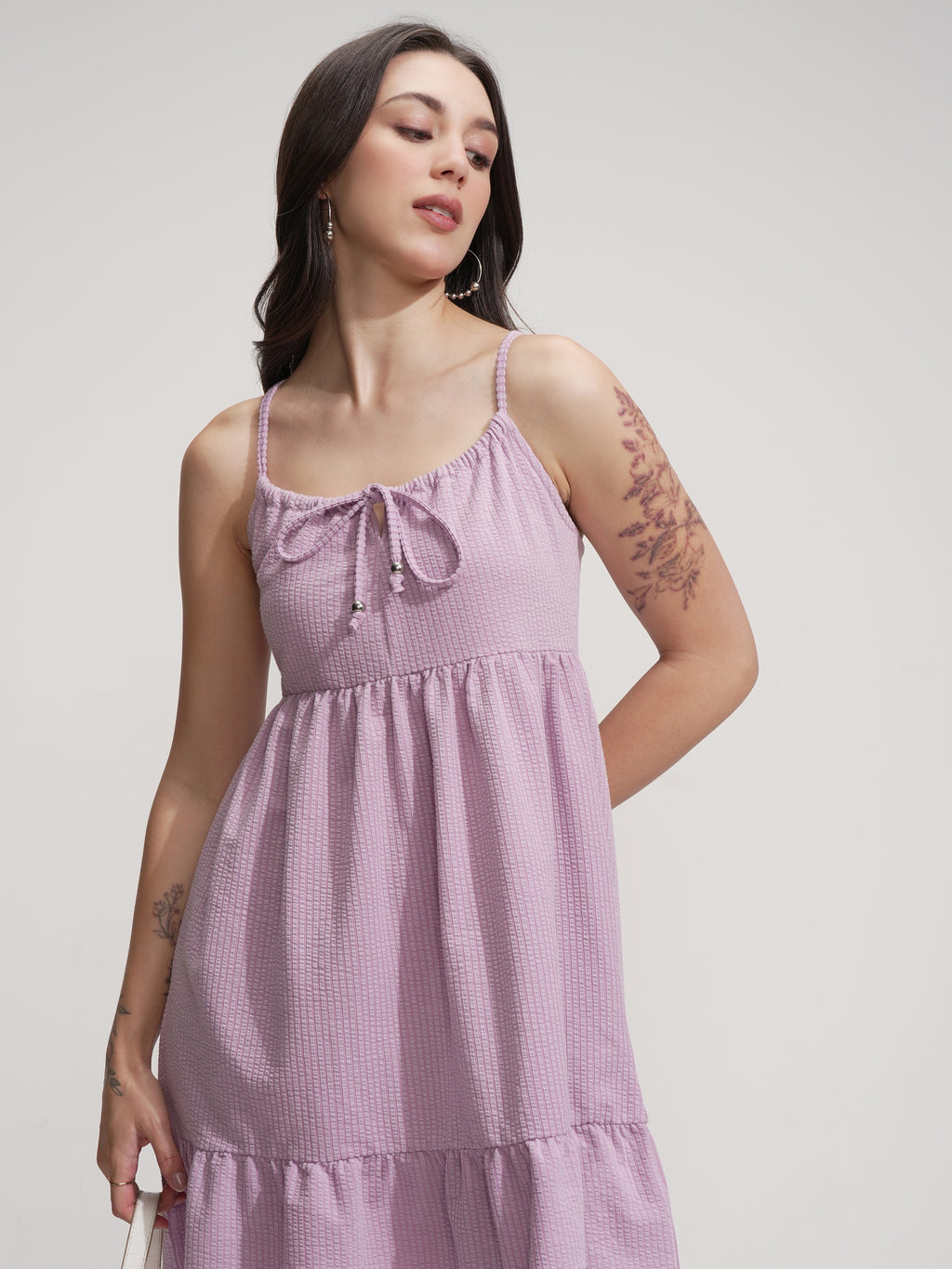 Tokyo Talkies Women Purple Solid Fit And Flare Dress - Purple - Image 1