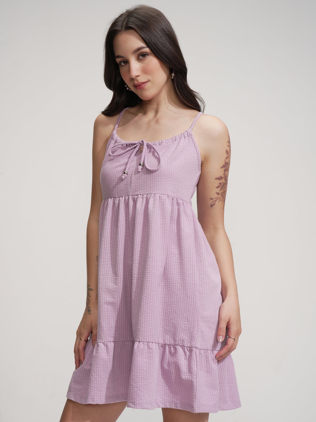 Tokyo Talkies Women Purple Solid Fit And Flare Dress - Purple - Image 4