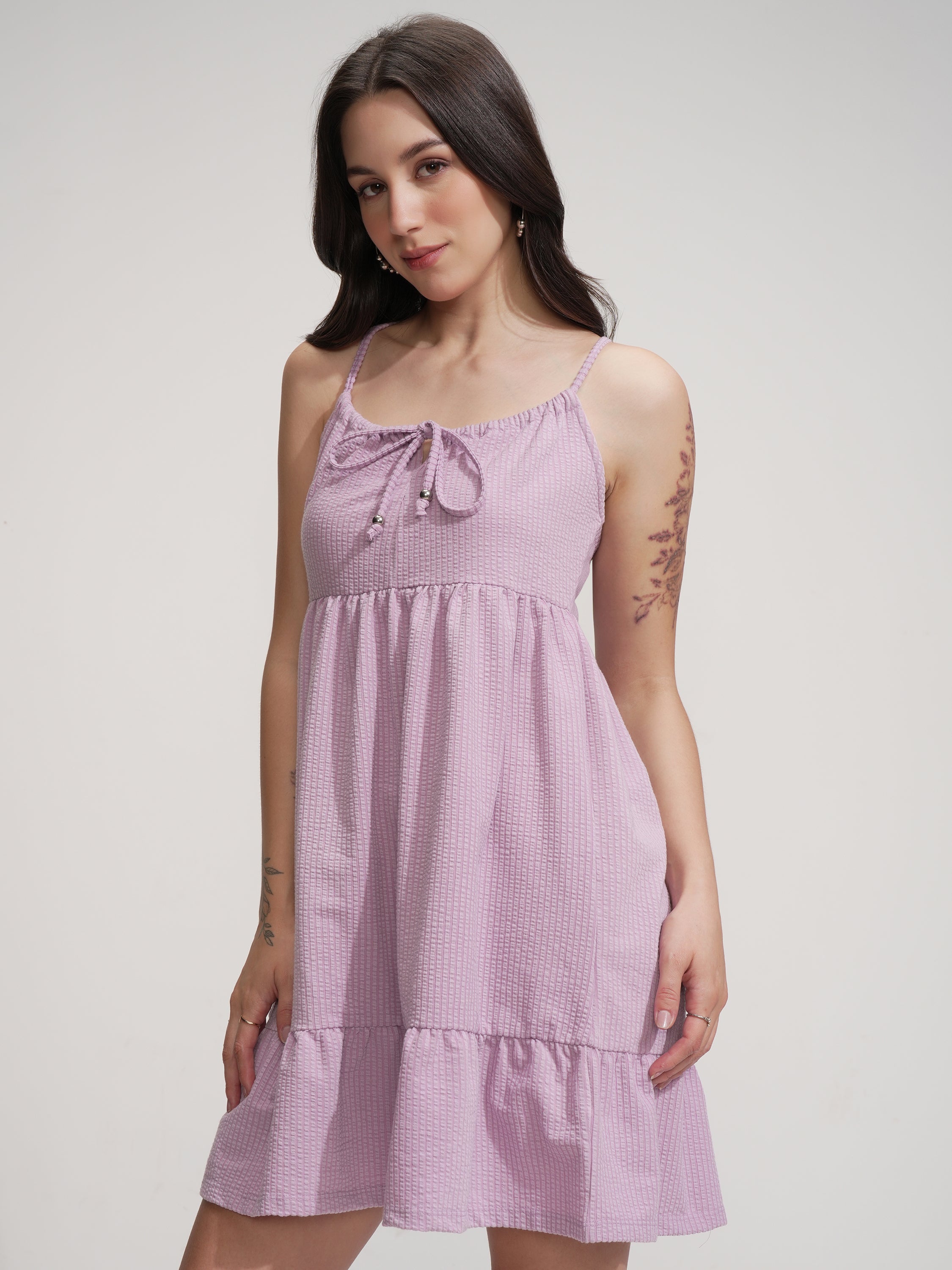 Tokyo Talkies Women Purple Solid Fit And Flare Dress - Purple - Image 4