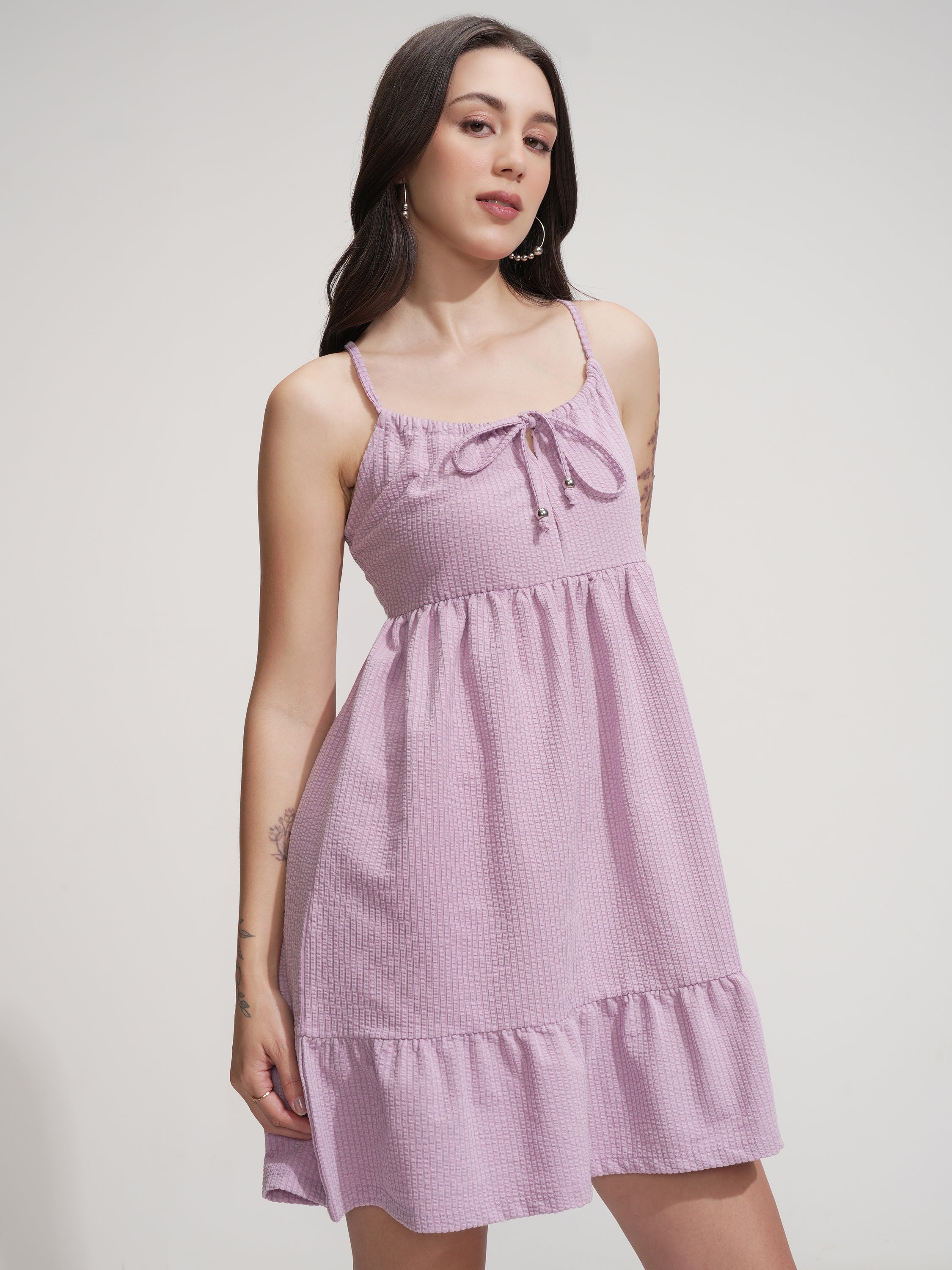 Tokyo Talkies Women Purple Solid Fit And Flare Dress - Purple - Image 6