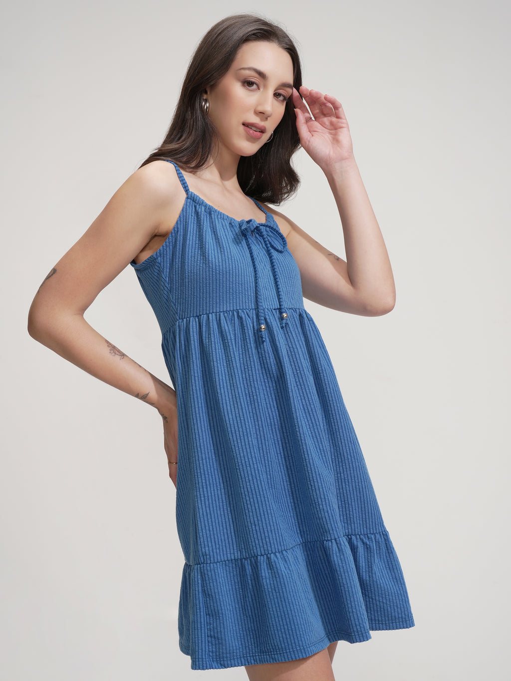 Tokyo Talkies Women Blue Solid Fit And Flare Dress - Blue - Image 6