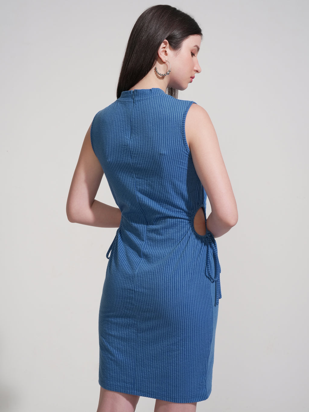 Tokyo Talkies Women Blue Self Design Sheath Dress - Blue - Image 3