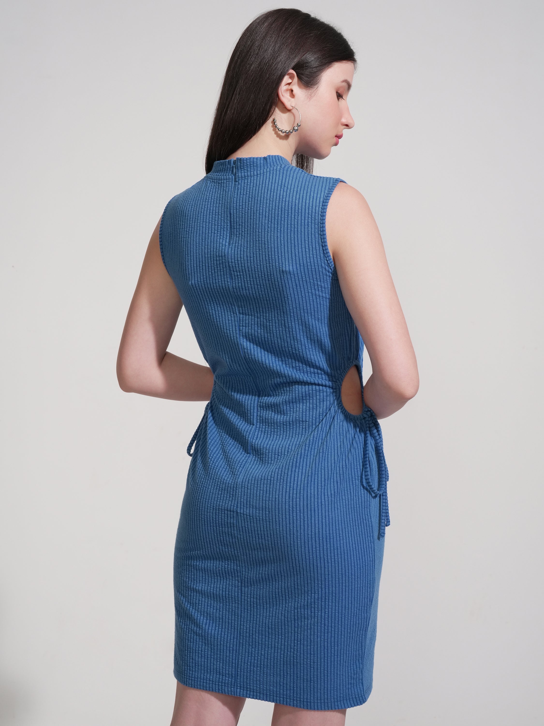 Tokyo Talkies Women Blue Self Design Sheath Dress - Blue - Image 3