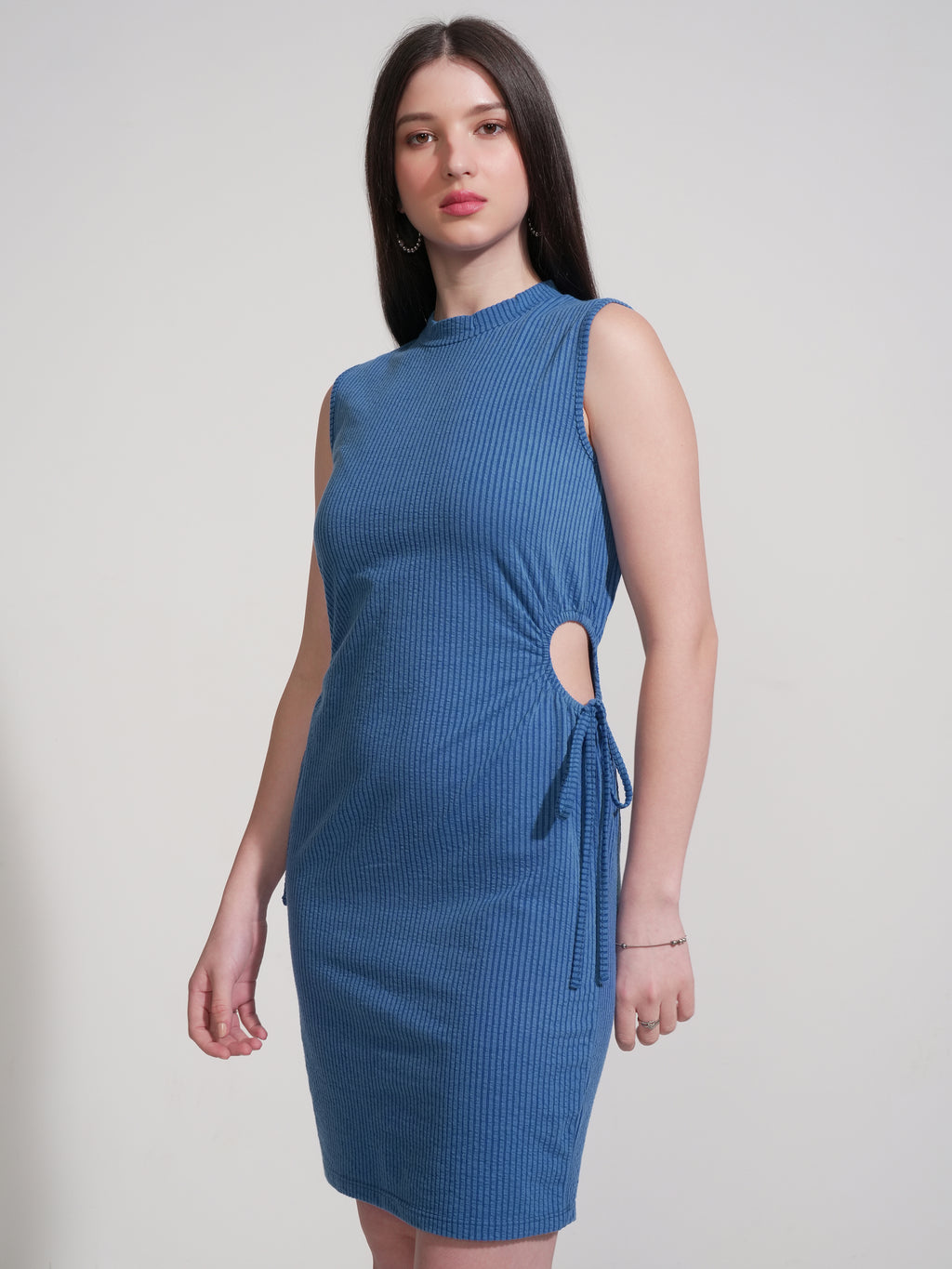 Tokyo Talkies Women Blue Self Design Sheath Dress - Blue - Image 4