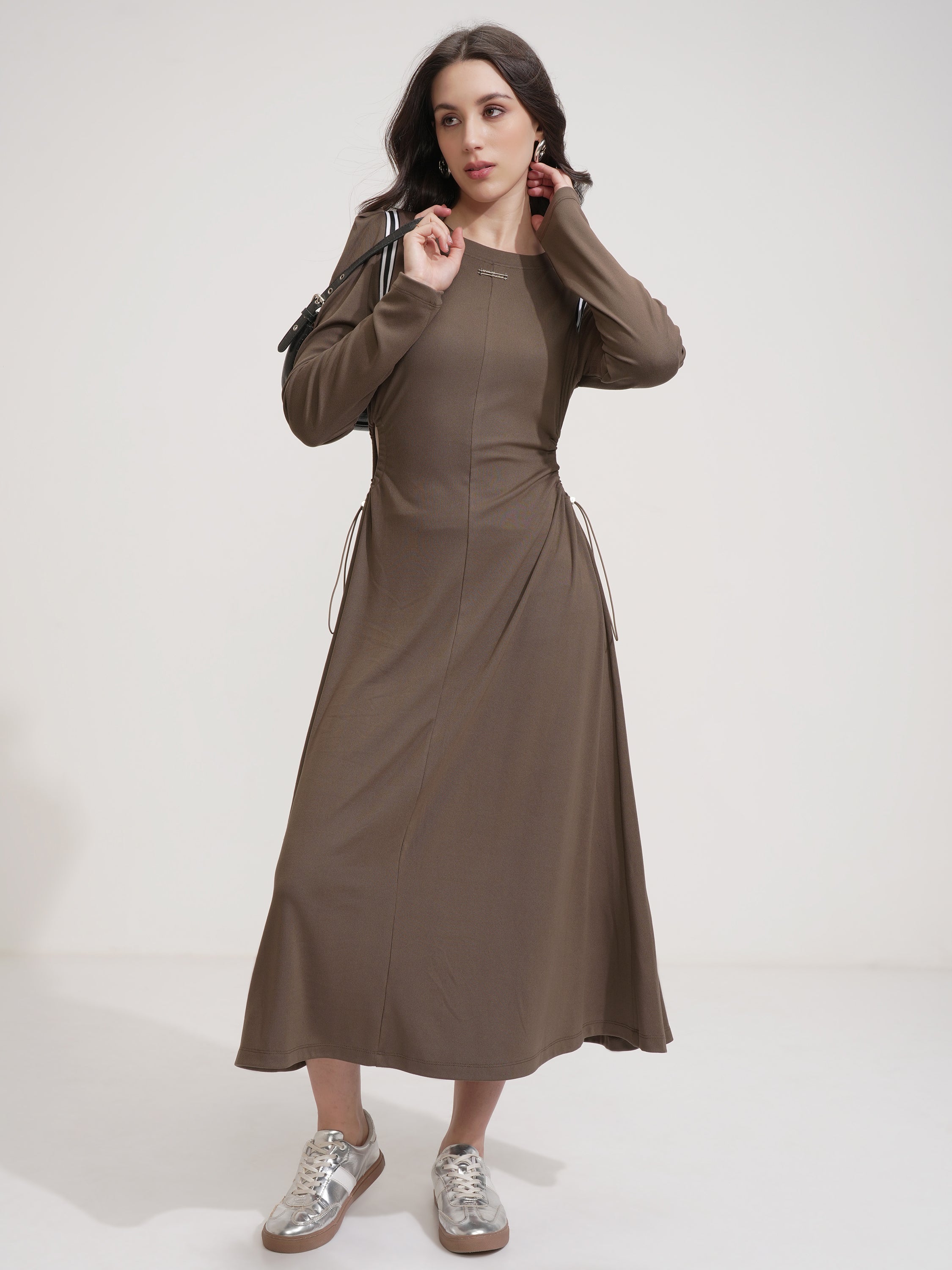 Tokyo Talkies Women Brown Solid Maxi Dress - Brown - Image 2