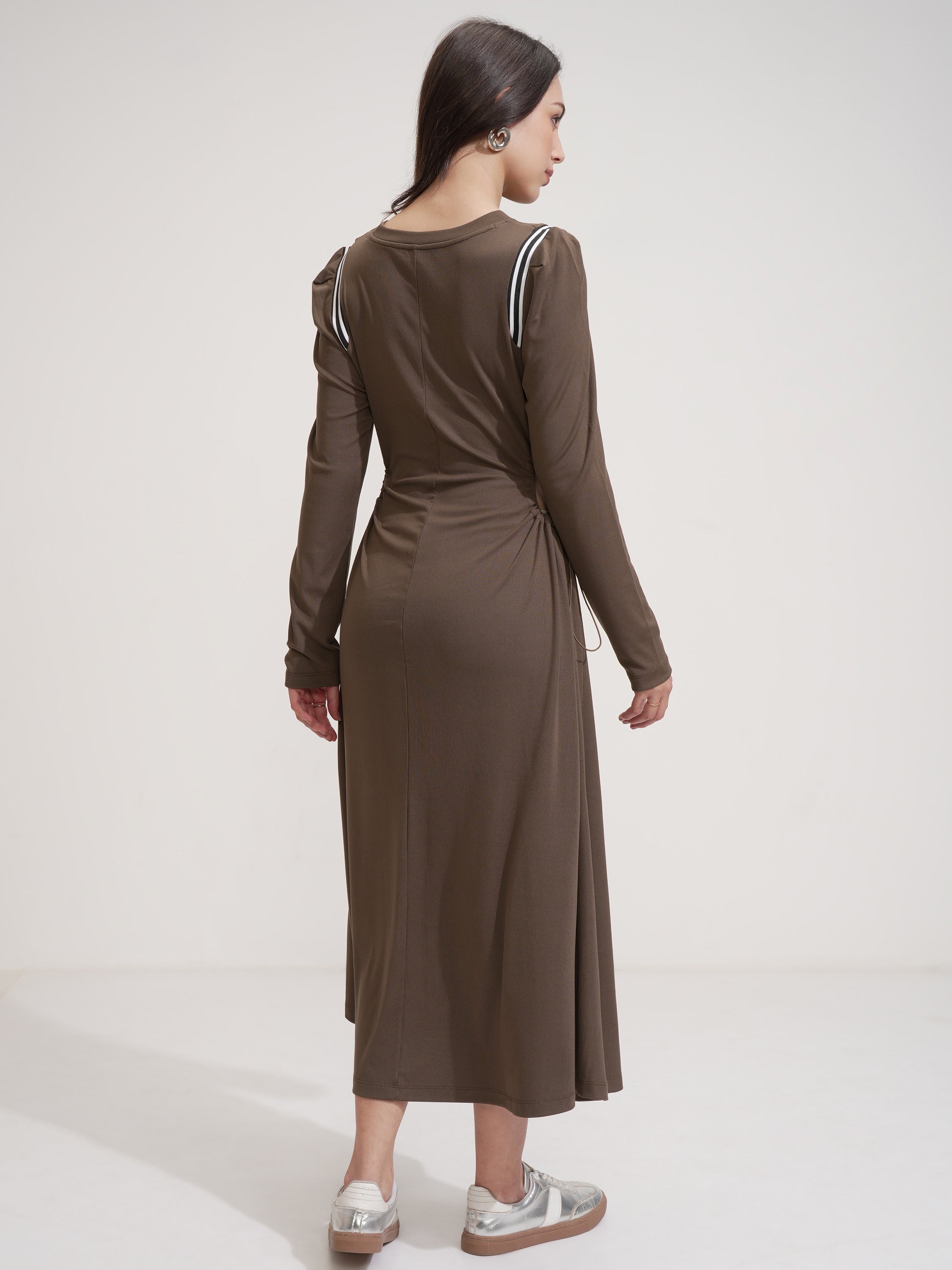 Tokyo Talkies Women Brown Solid Maxi Dress - Brown - Image 3