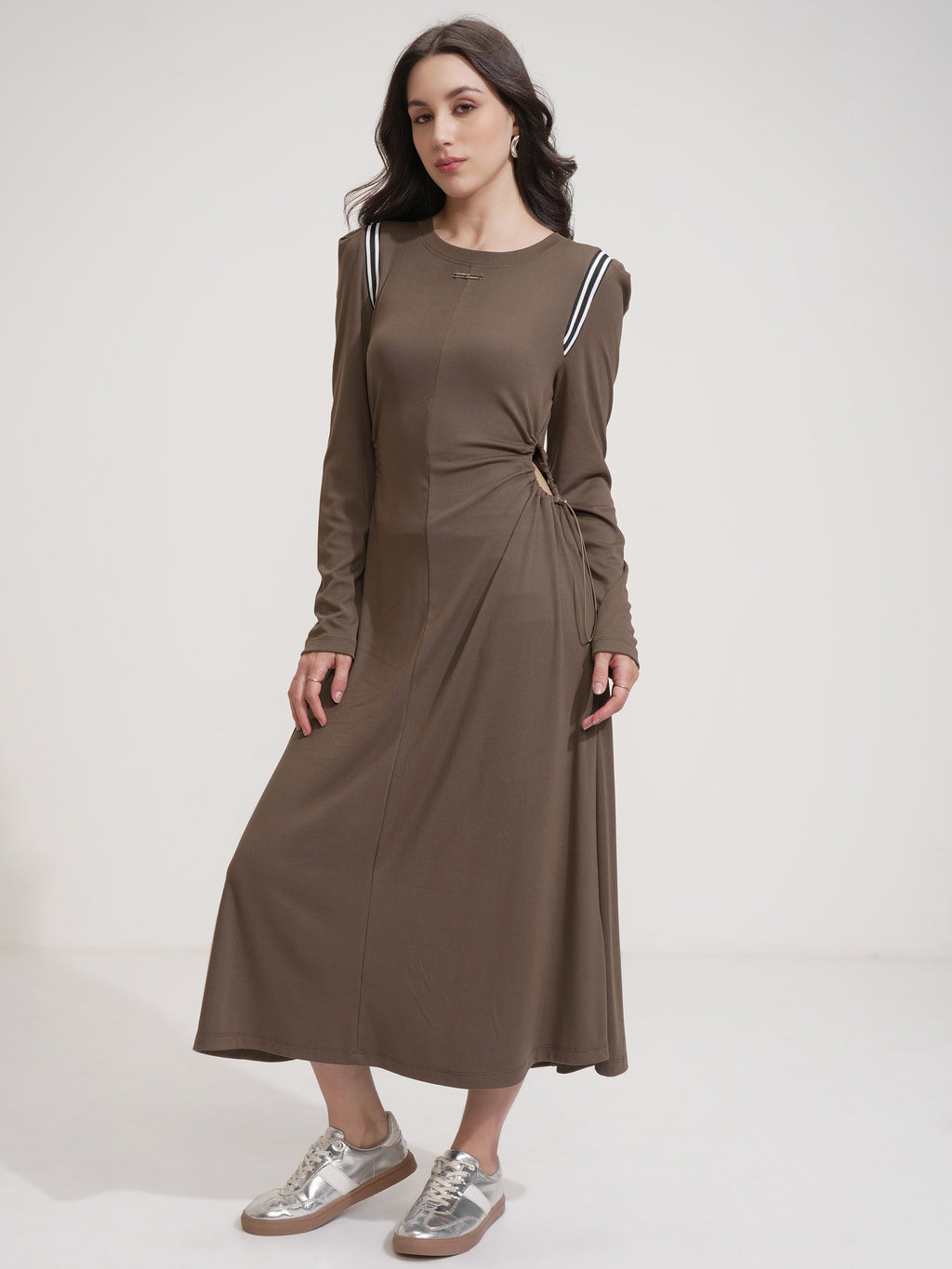 Tokyo Talkies Women Brown Solid Maxi Dress - Brown - Image 4