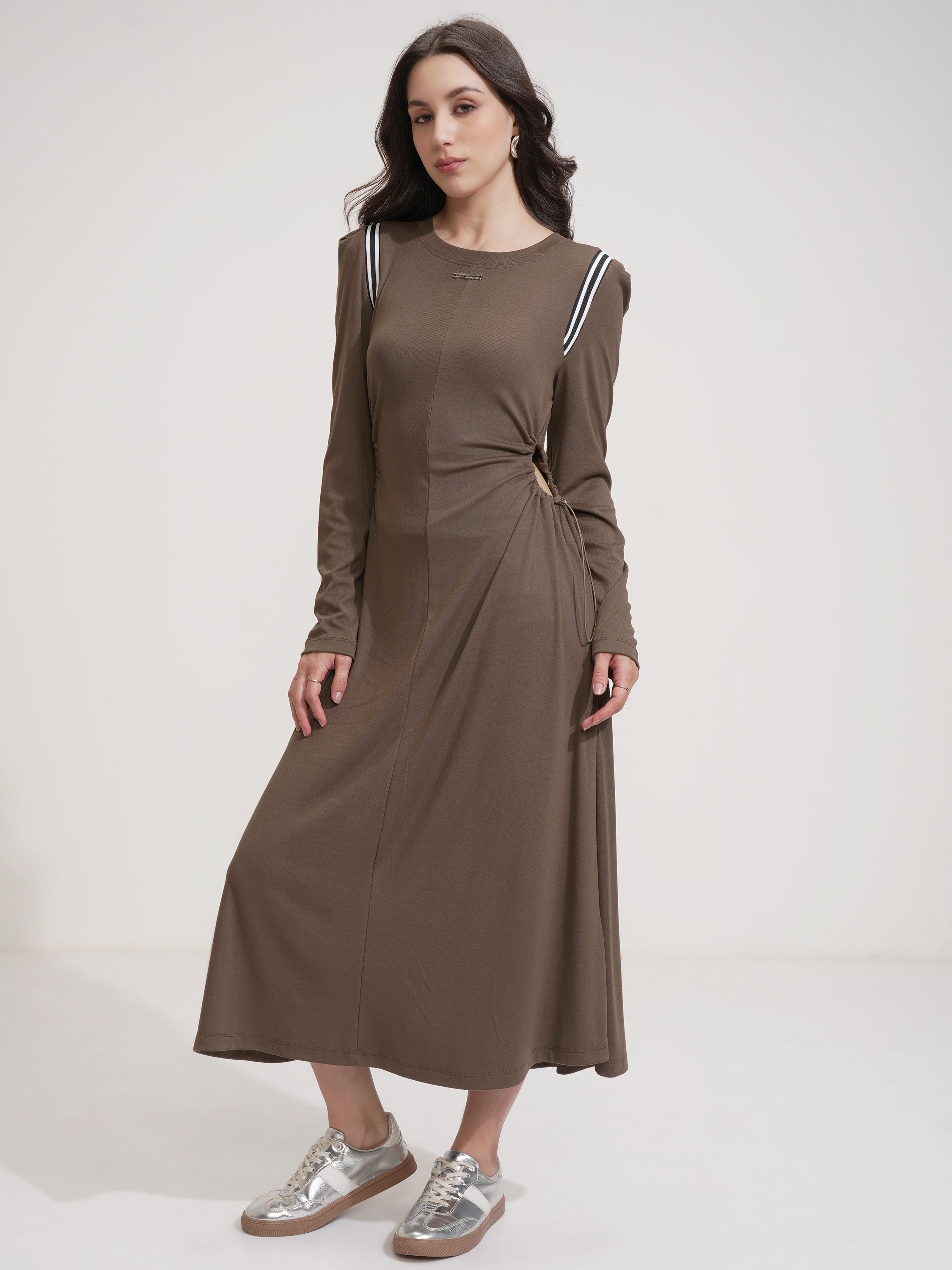Tokyo Talkies Women Brown Solid Maxi Dress - Brown - Image 4
