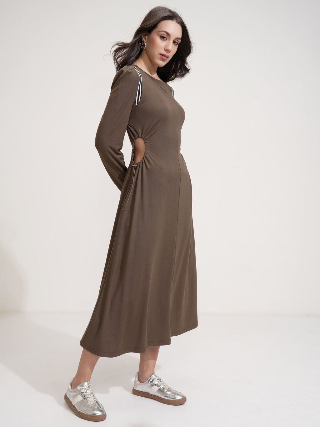 Tokyo Talkies Women Brown Solid Maxi Dress - Brown - Image 6