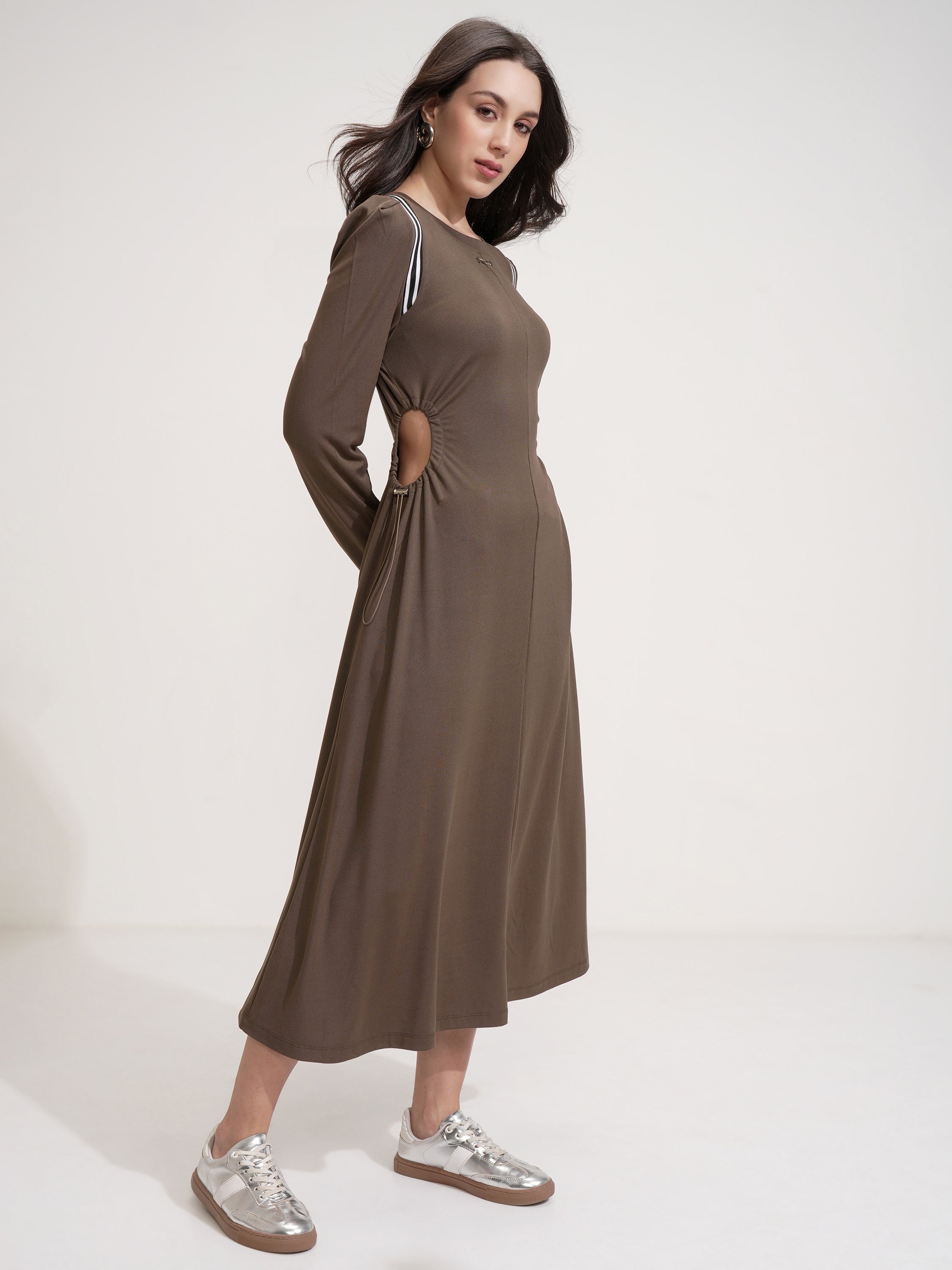 Tokyo Talkies Women Brown Solid Maxi Dress - Brown - Image 6