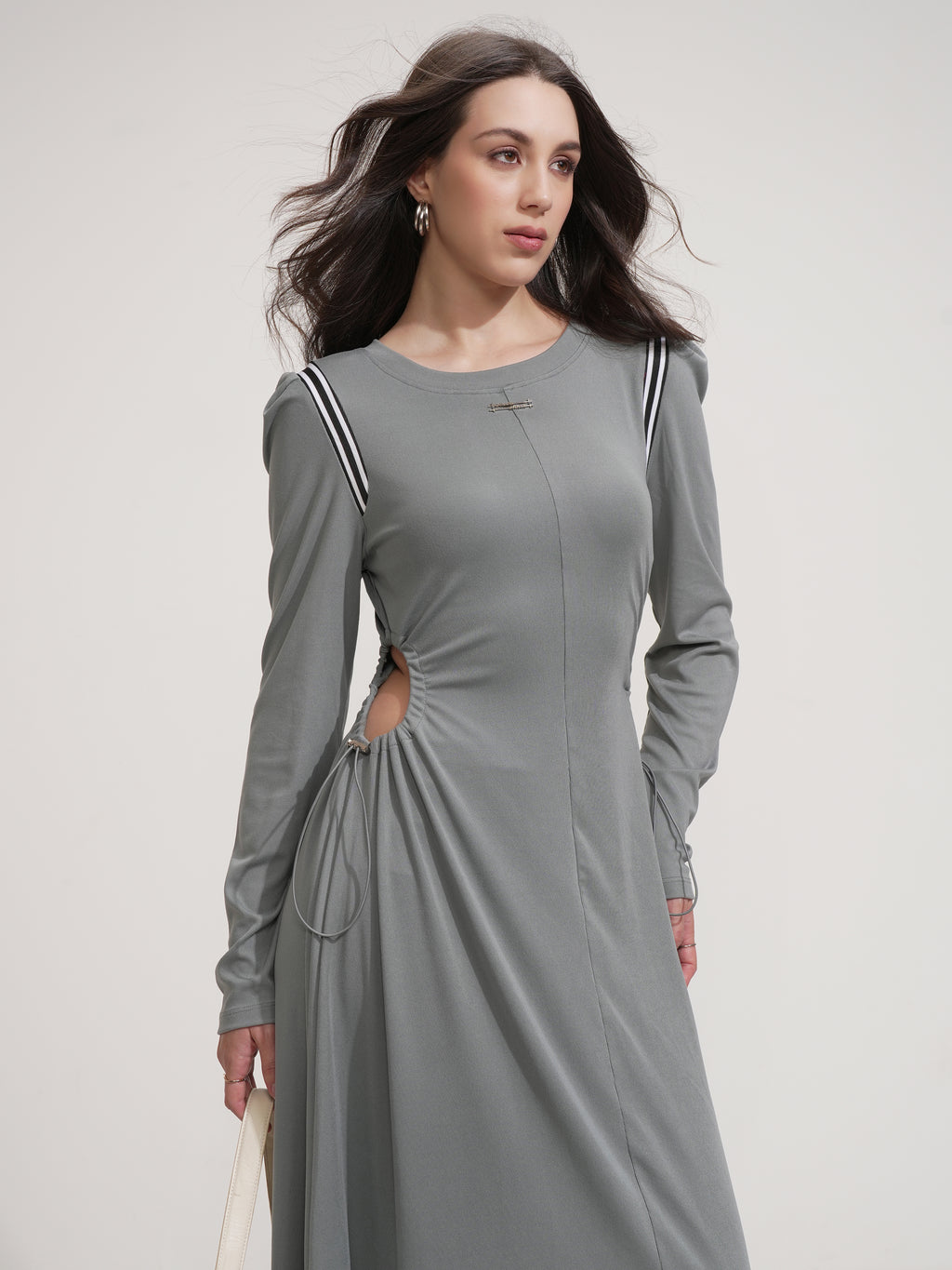 Tokyo Talkies Women Grey Solid Maxi Dress - Grey - Image 1