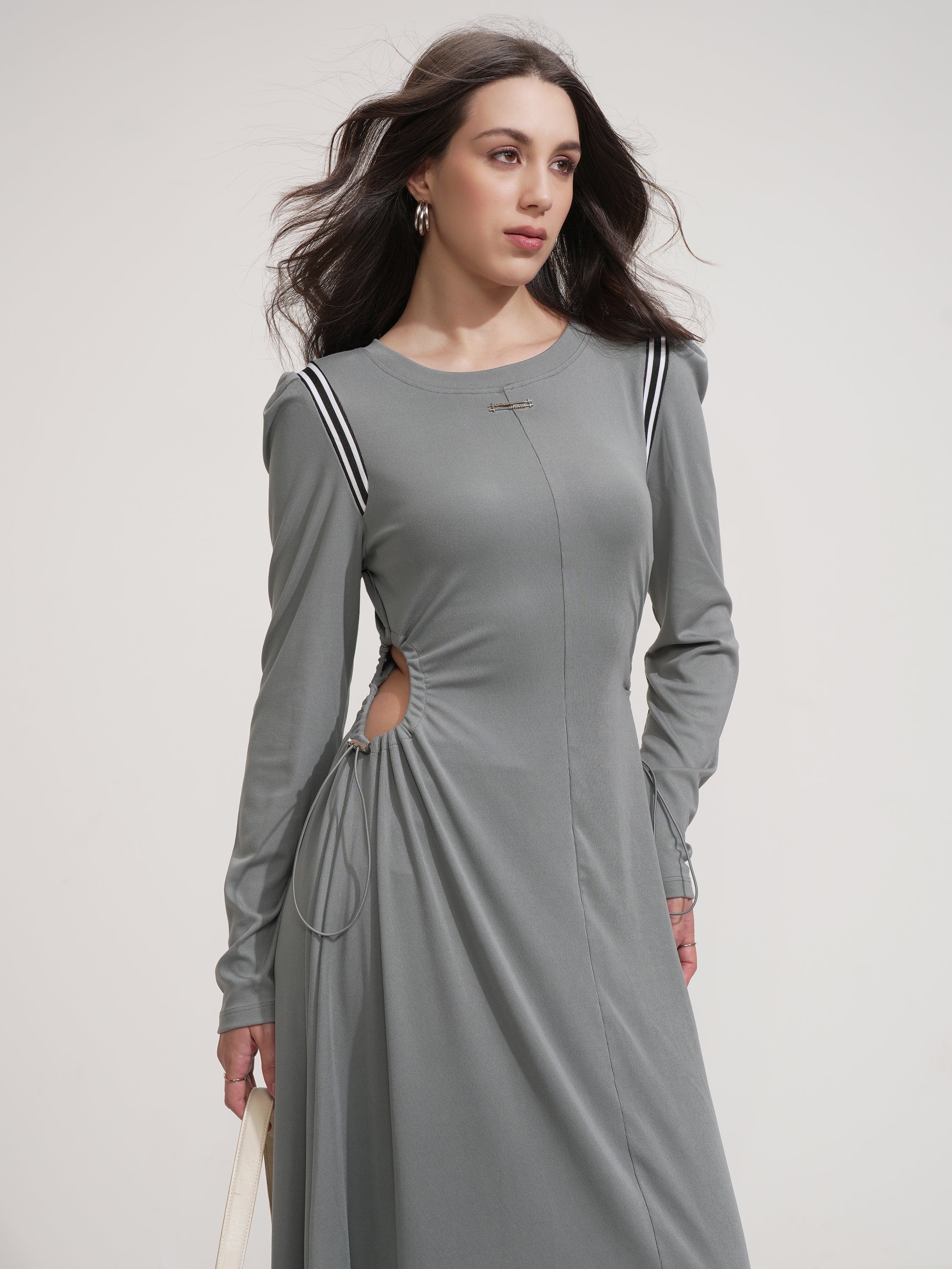 Tokyo Talkies Women Grey Solid Maxi Dress - Grey - Image 1