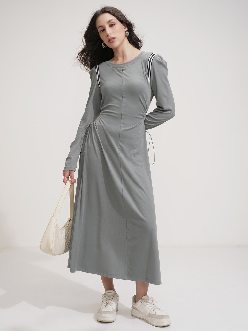 Tokyo Talkies Women Grey Solid Maxi Dress - Grey - Image 2