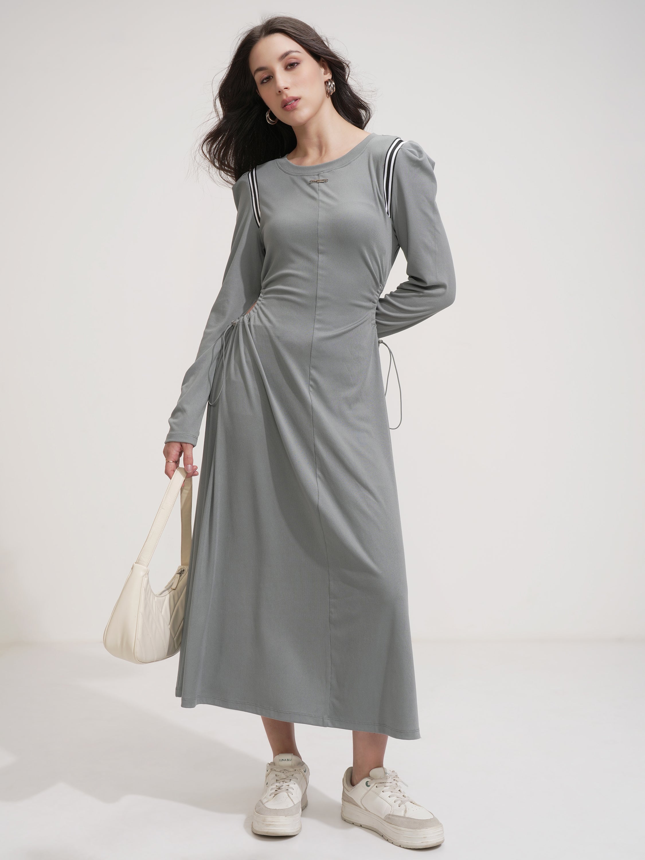 Tokyo Talkies Women Grey Solid Maxi Dress - Grey - Image 2
