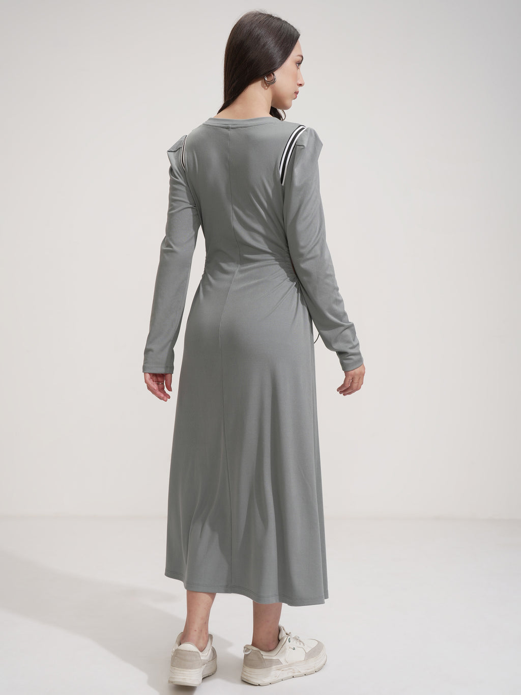 Tokyo Talkies Women Grey Solid Maxi Dress - Grey - Image 3