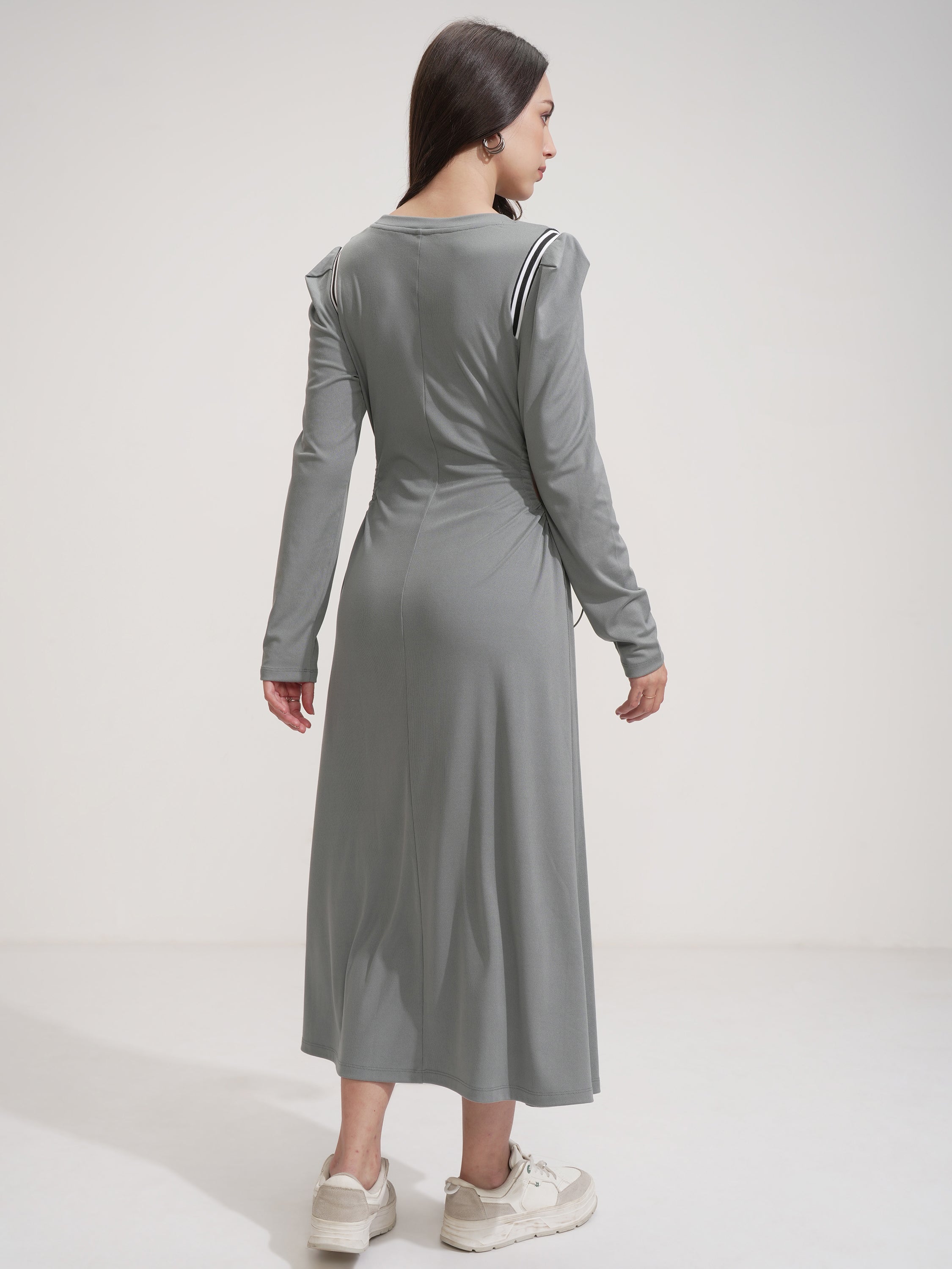 Tokyo Talkies Women Grey Solid Maxi Dress - Grey - Image 3