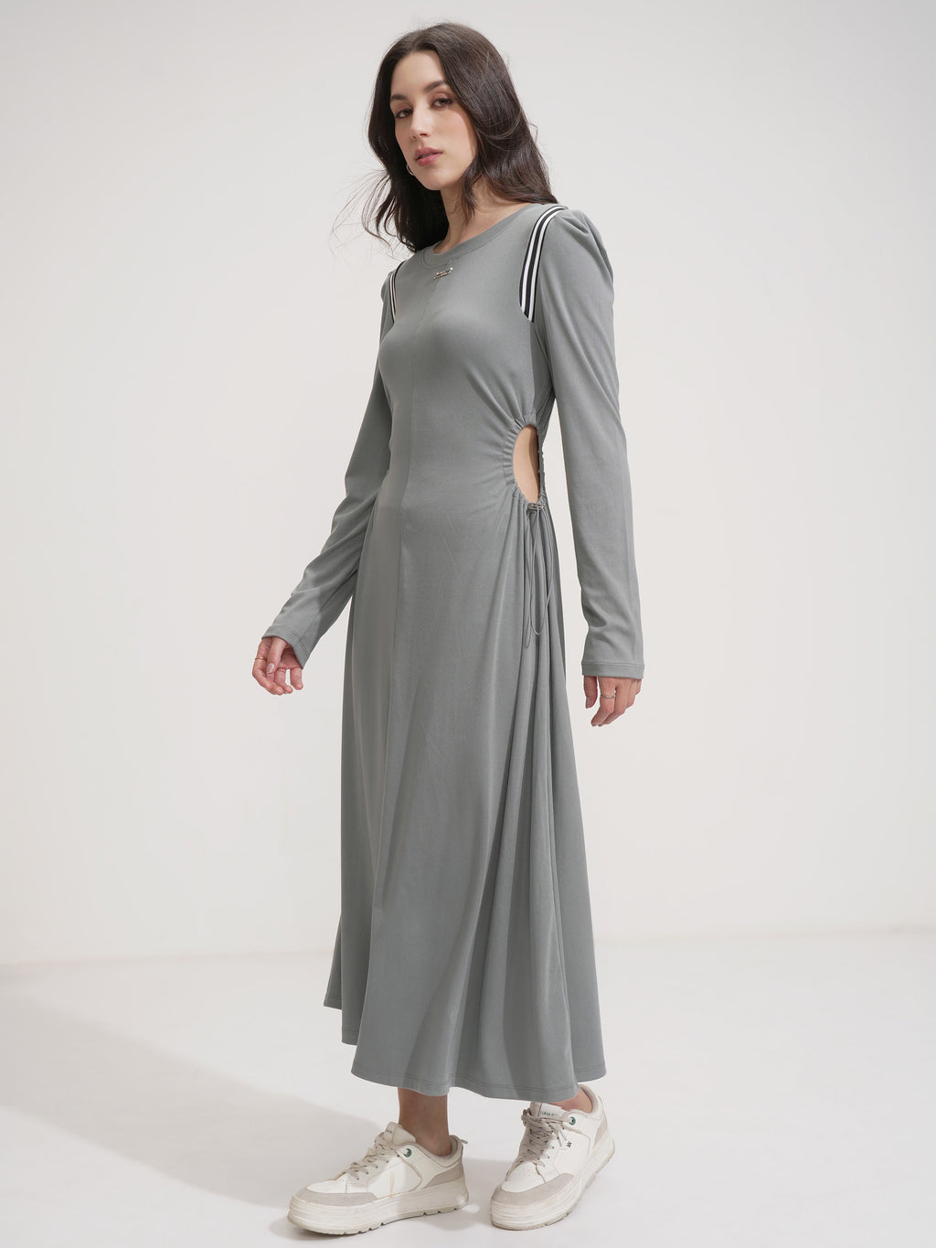 Tokyo Talkies Women Grey Solid Maxi Dress - Grey - Image 4