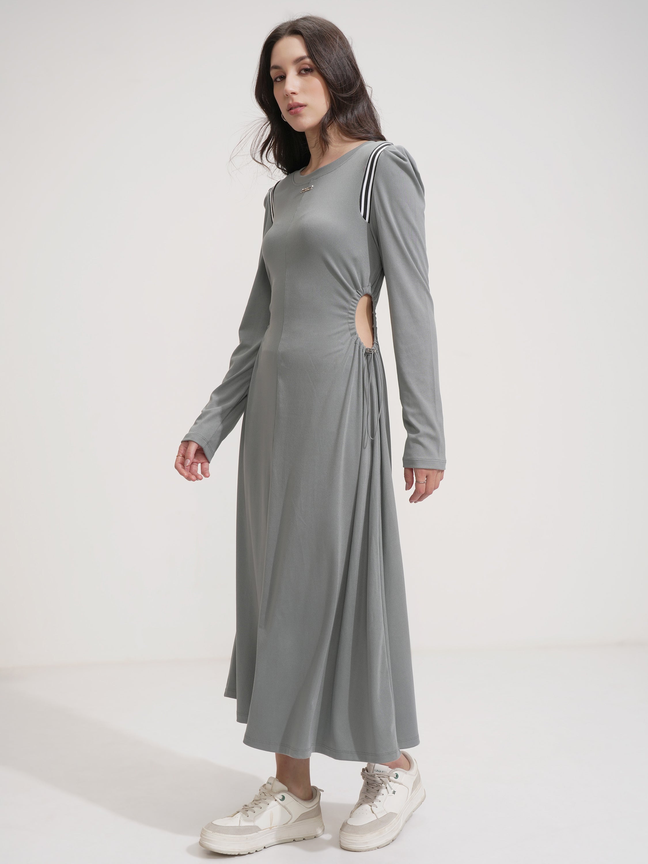 Tokyo Talkies Women Grey Solid Maxi Dress - Grey - Image 4