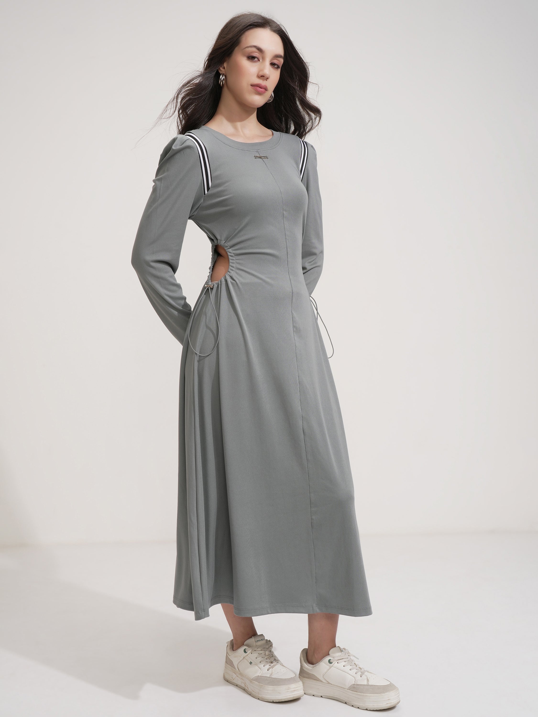 Tokyo Talkies Women Grey Solid Maxi Dress - Grey - Image 6