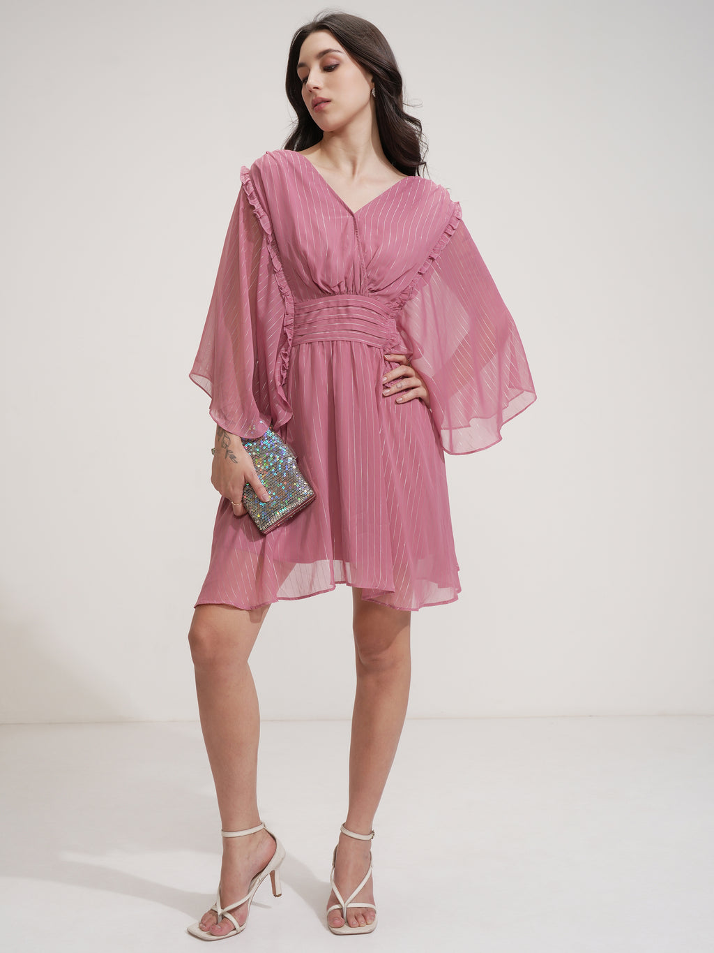 Tokyo Talkies Women Rose Striped Fit And Flare Dress - Rose - Image 2