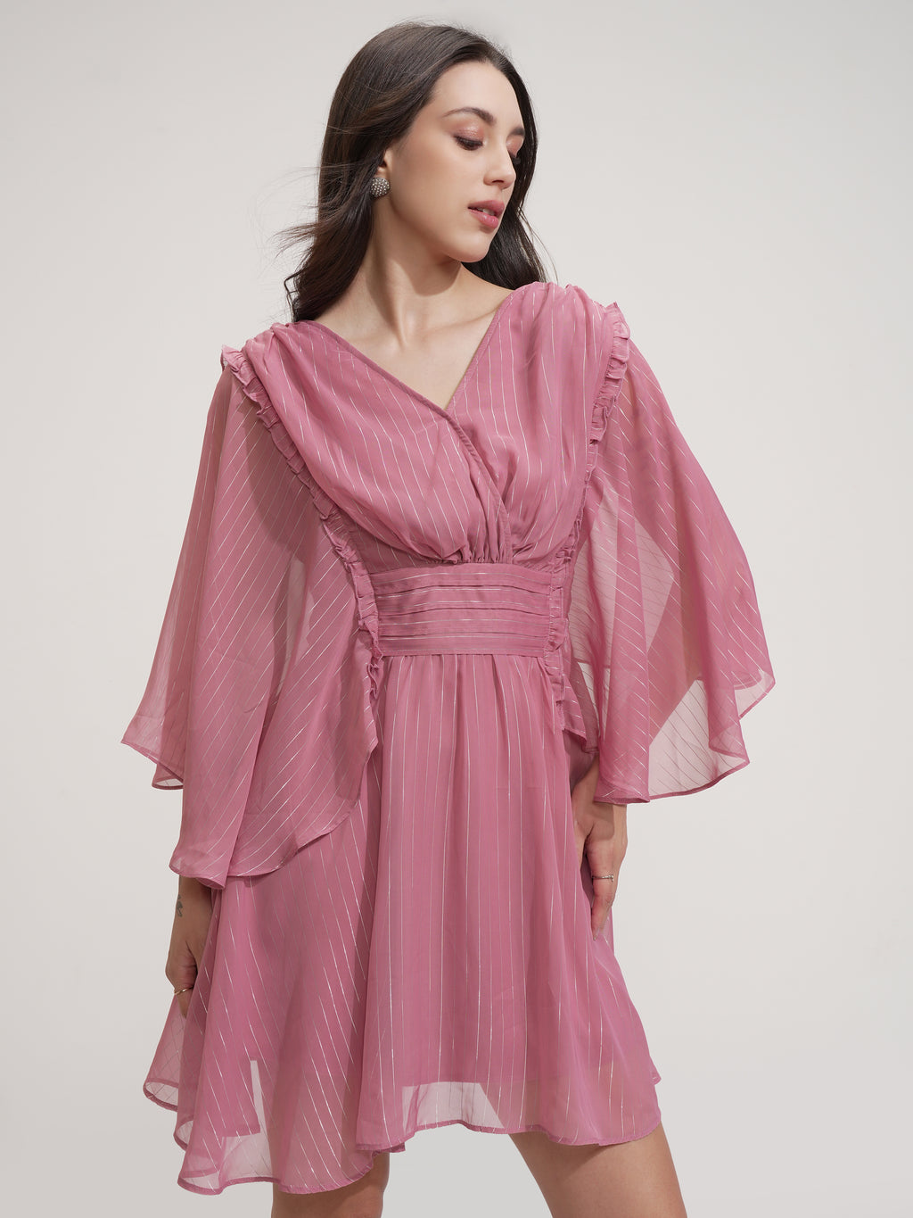 Tokyo Talkies Women Rose Striped Fit And Flare Dress - Rose - Image 6