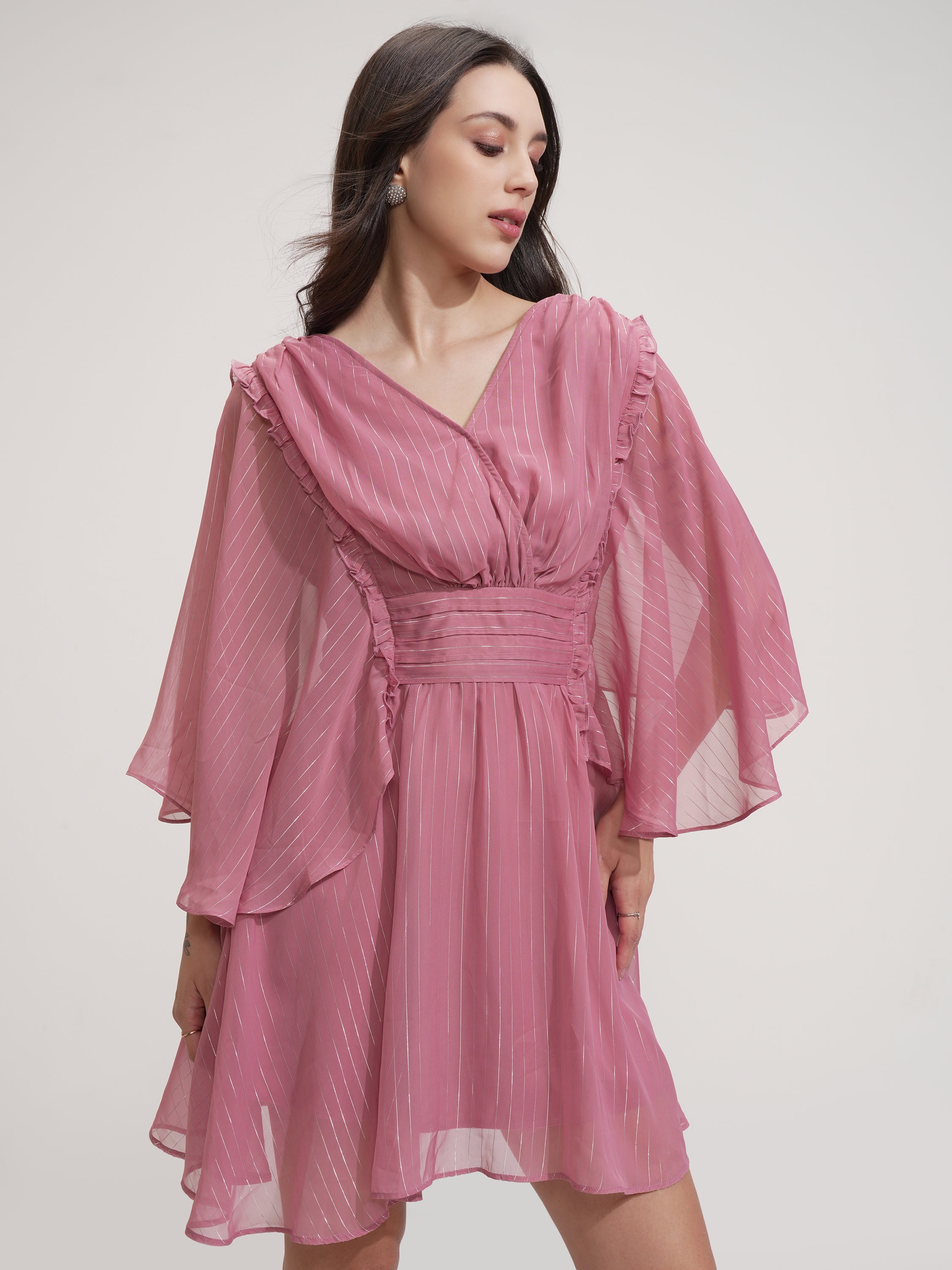Tokyo Talkies Women Rose Striped Fit And Flare Dress - Rose - Image 6
