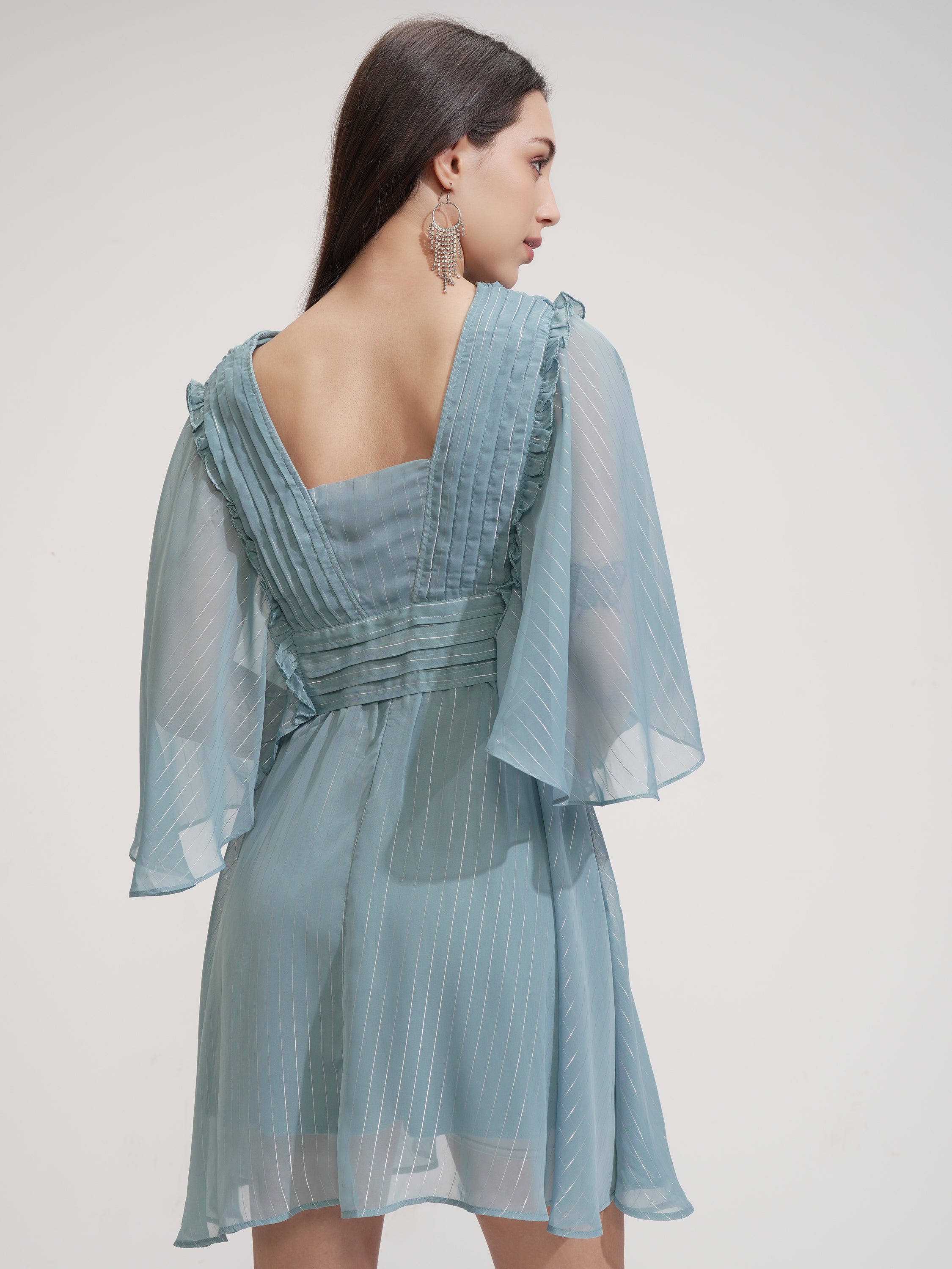 Tokyo Talkies Women Blue Striped Fit And Flare Dress - Blue - Image 3