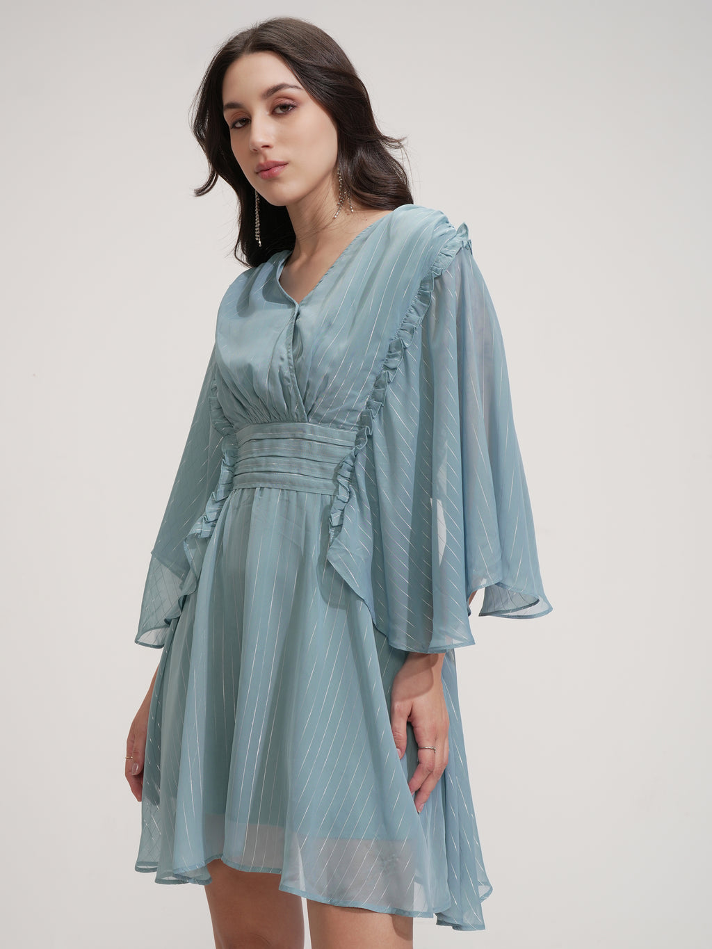 Tokyo Talkies Women Blue Striped Fit And Flare Dress - Blue - Image 4