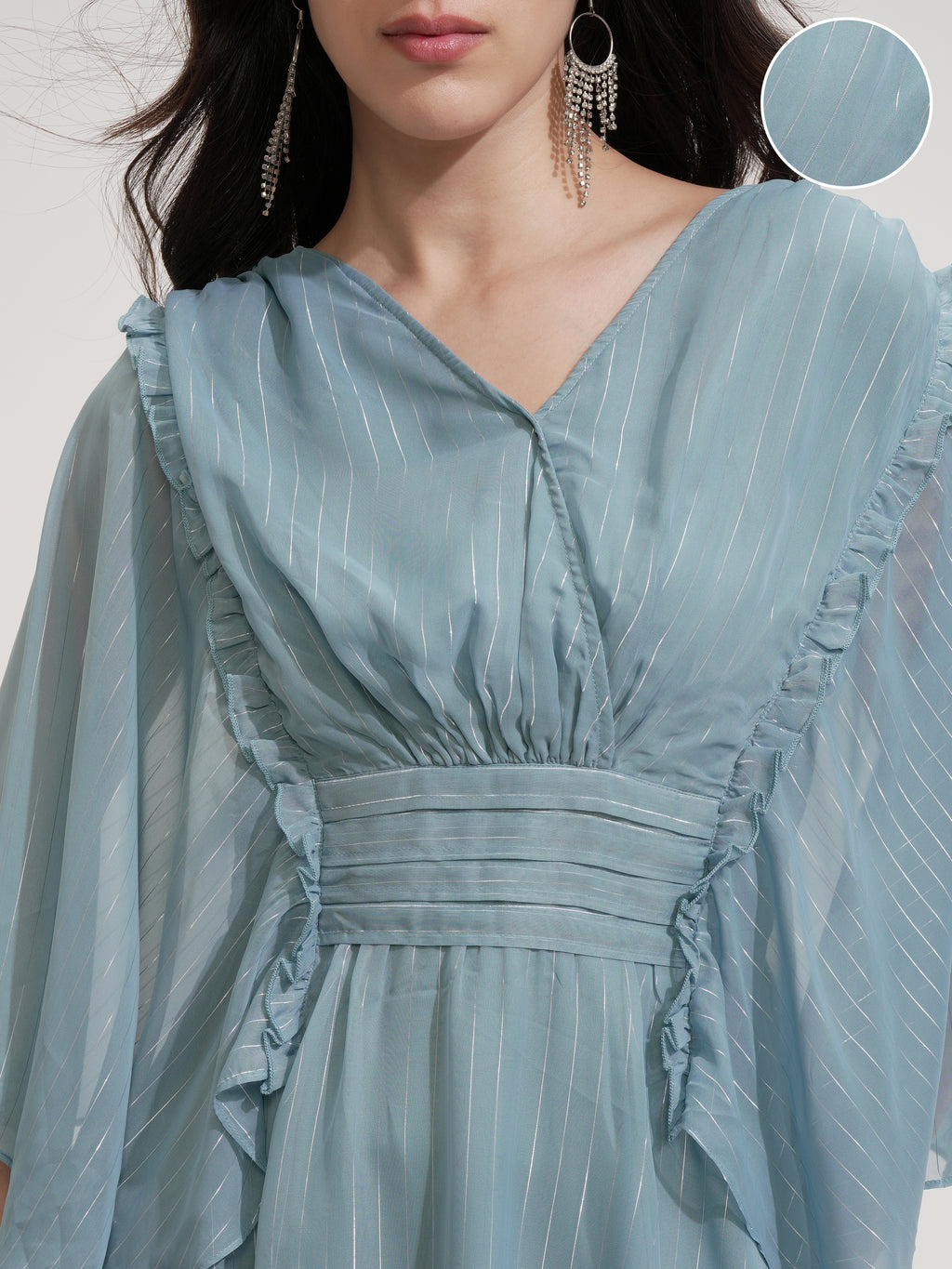 Tokyo Talkies Women Blue Striped Fit And Flare Dress - Blue - Image 5
