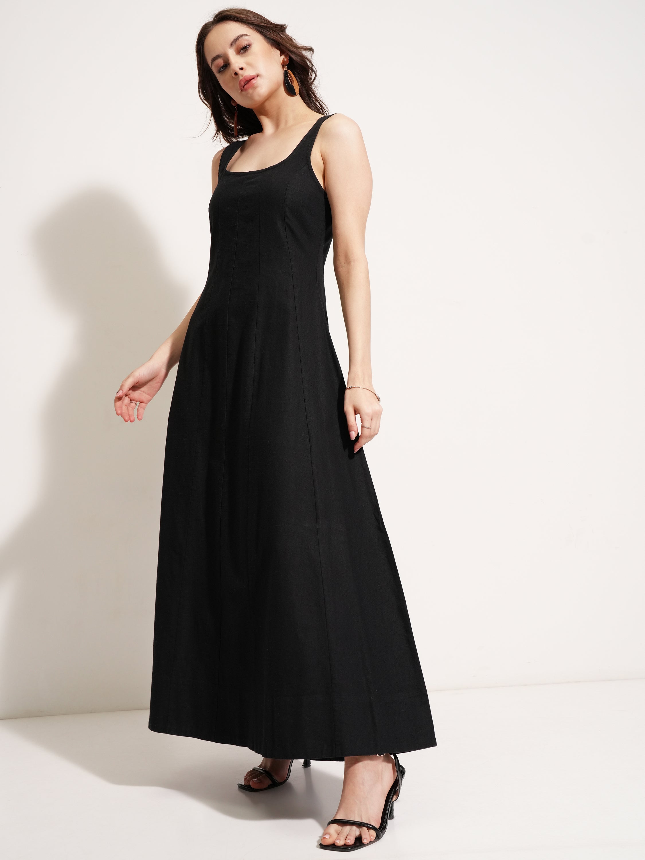 Tokyo Talkies Women Black Solid Fit And Flare Dress - Black - Image 4
