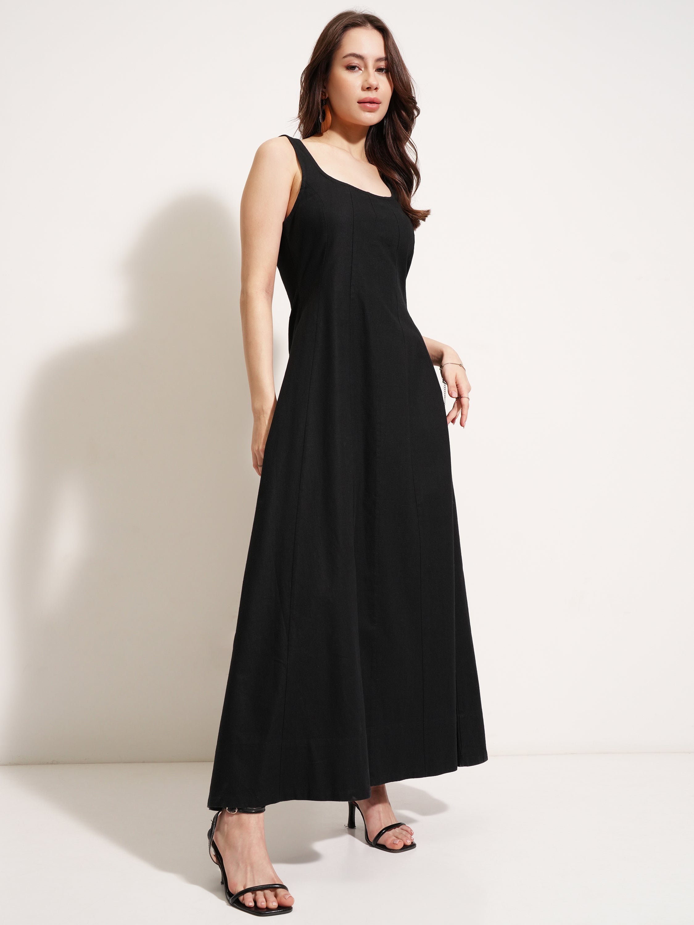 Tokyo Talkies Women Black Solid Fit And Flare Dress - Black - Image 6