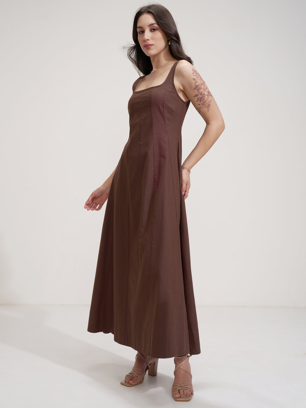 Tokyo Talkies Women Brown Solid Fit And Flare Dress - Brown - Image 4