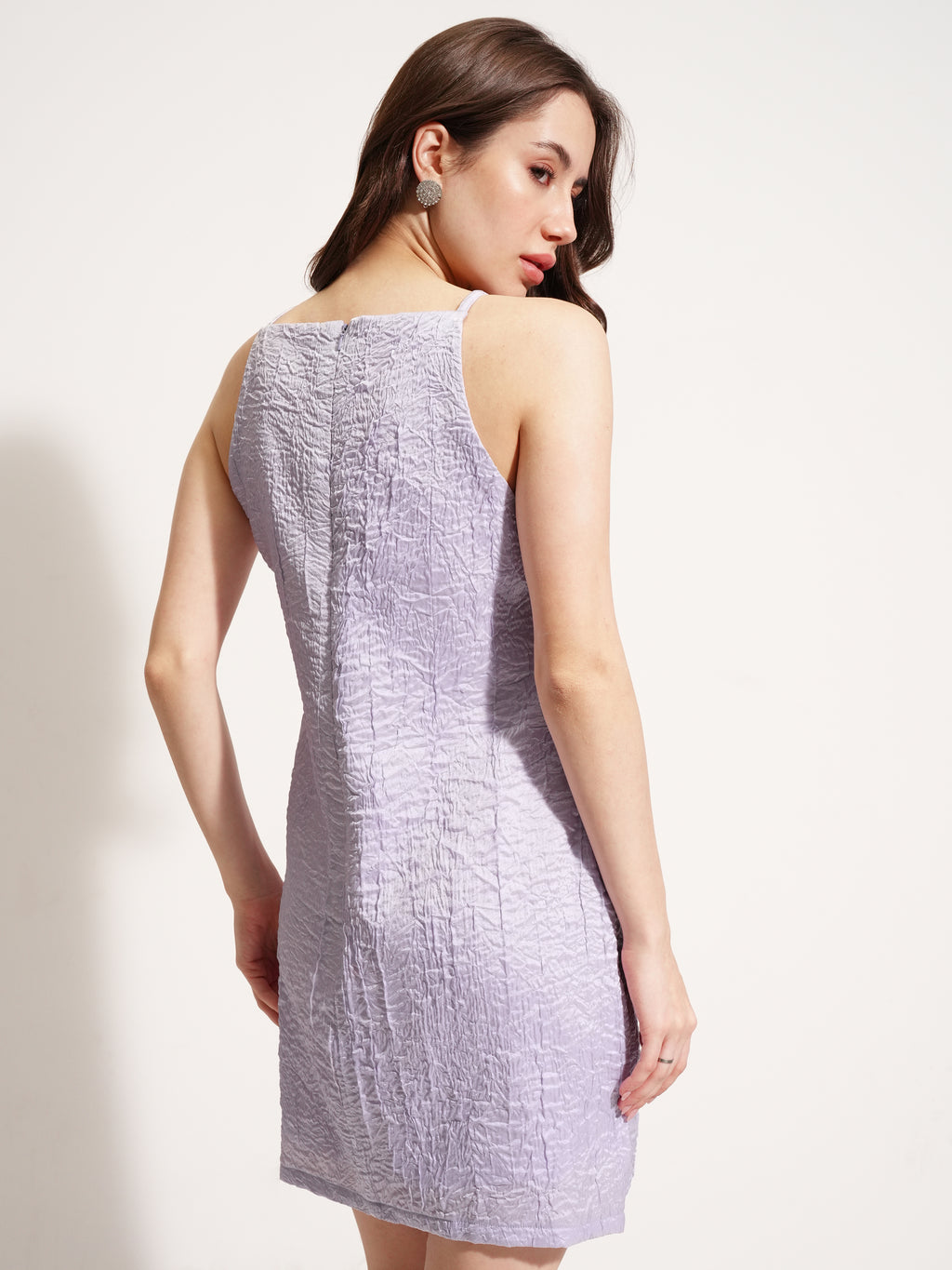 Tokyo Talkies Women Purple Self Design A-Line Dress - Purple - Image 3