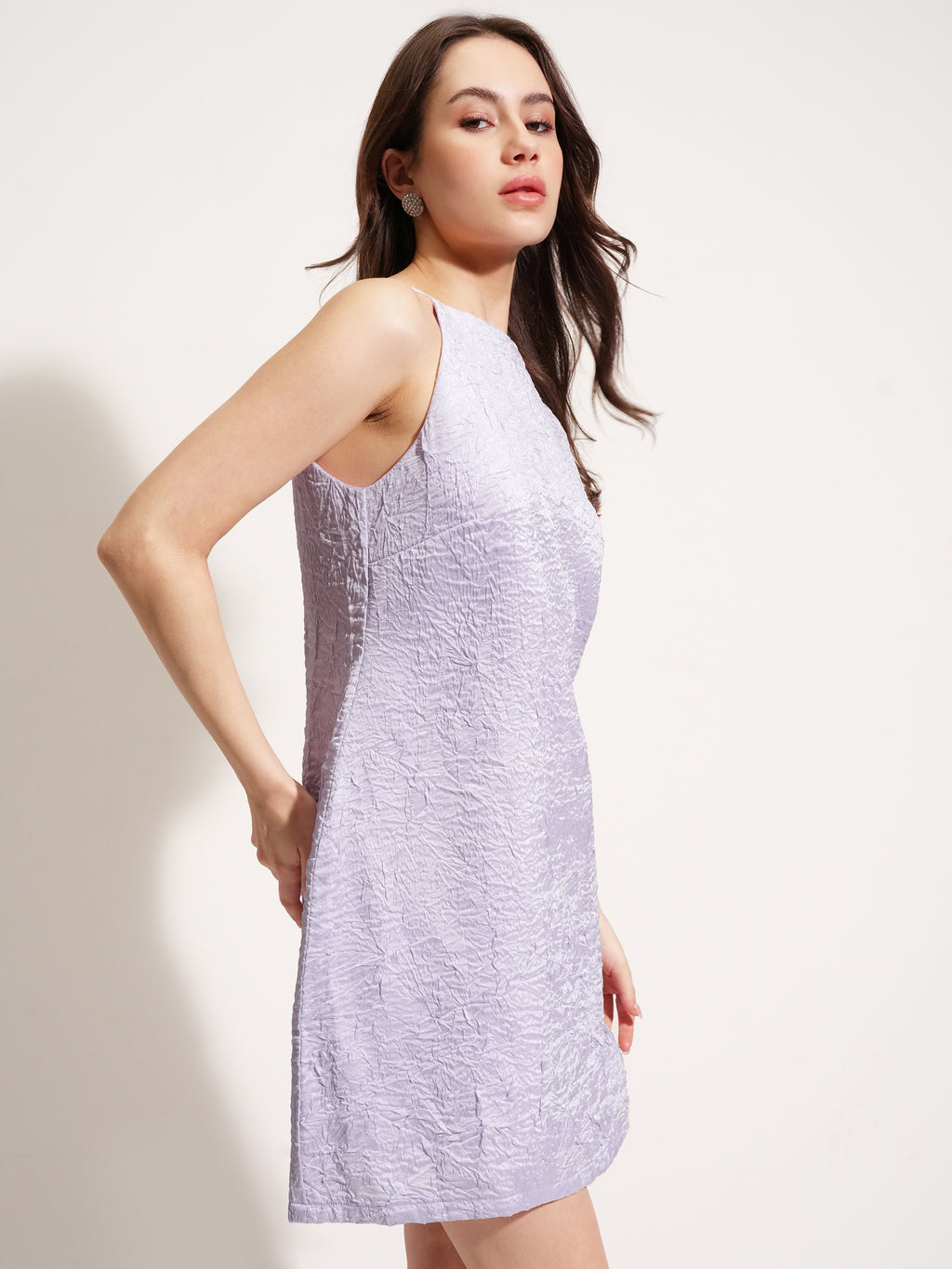 Tokyo Talkies Women Purple Self Design A-Line Dress - Purple - Image 6