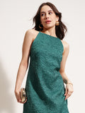 Tokyo Talkies Women Teal Self Design A-Line Dress - Teal - Image 1