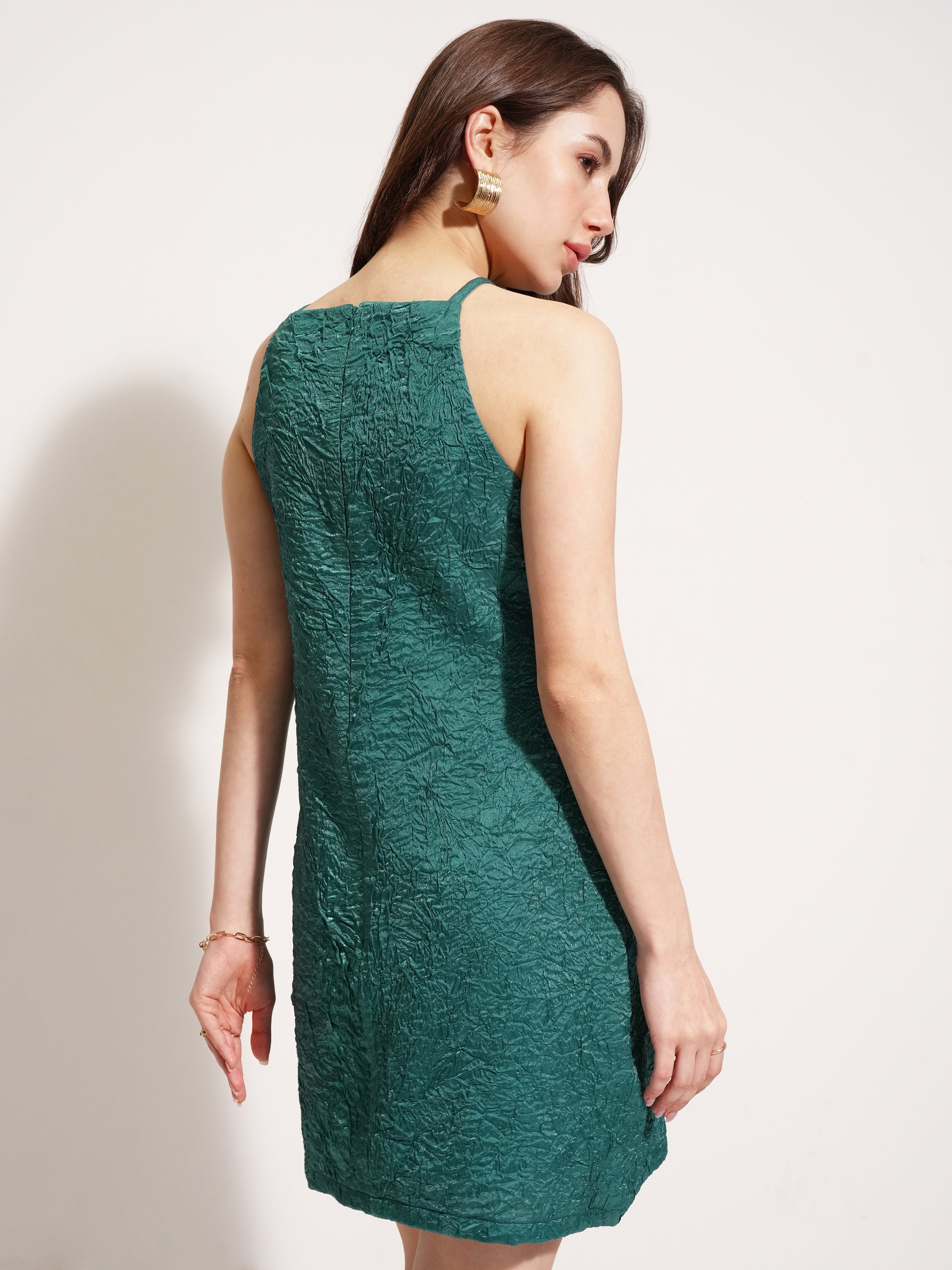 Tokyo Talkies Women Teal Self Design A-Line Dress - Teal - Image 3