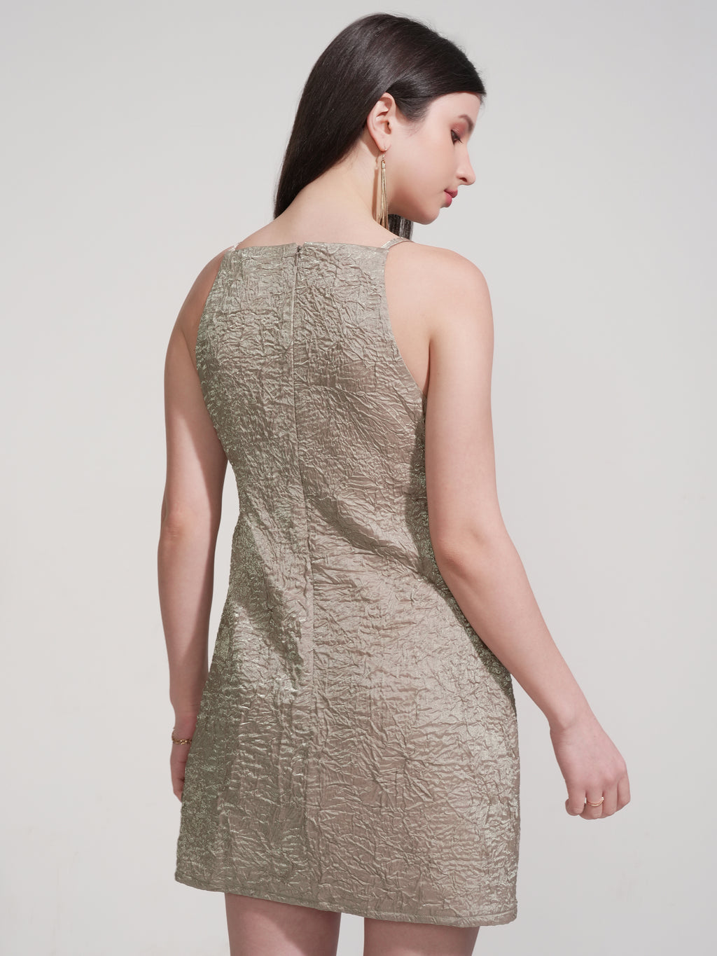 Tokyo Talkies Women Tan Self Design Fit And Flare Dress - Tan - Image 3