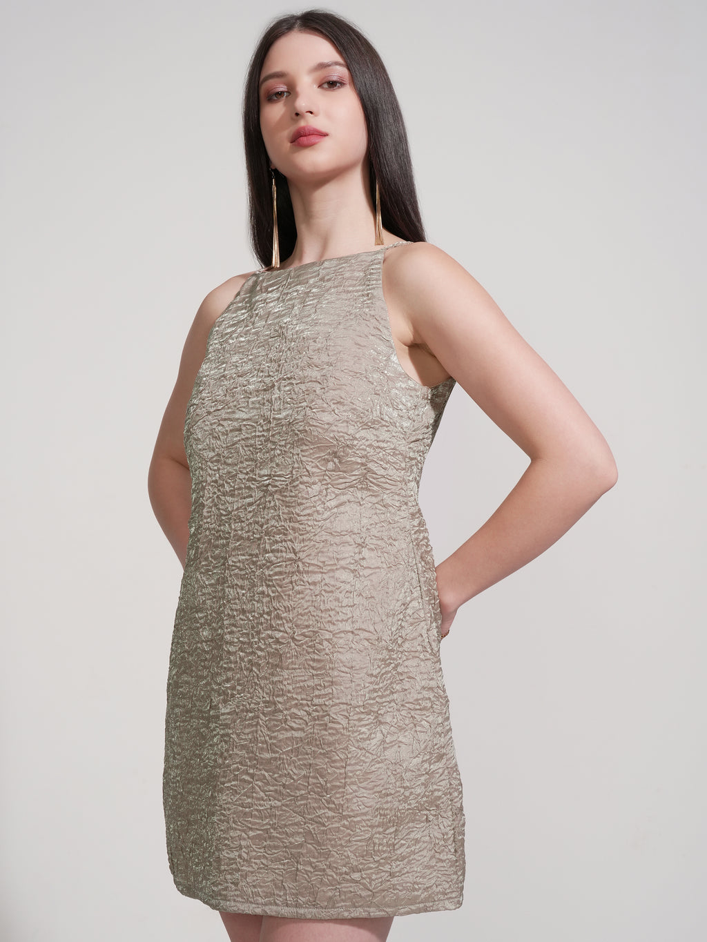 Tokyo Talkies Women Tan Self Design Fit And Flare Dress - Tan - Image 4