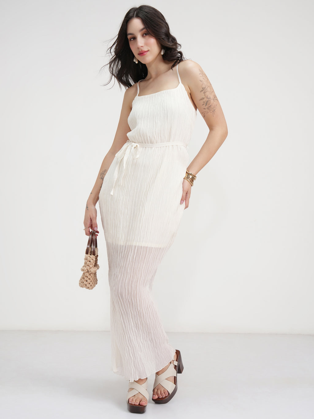 Tokyo Talkies Women Cream Solid Maxi Dress - Cream - Image 2