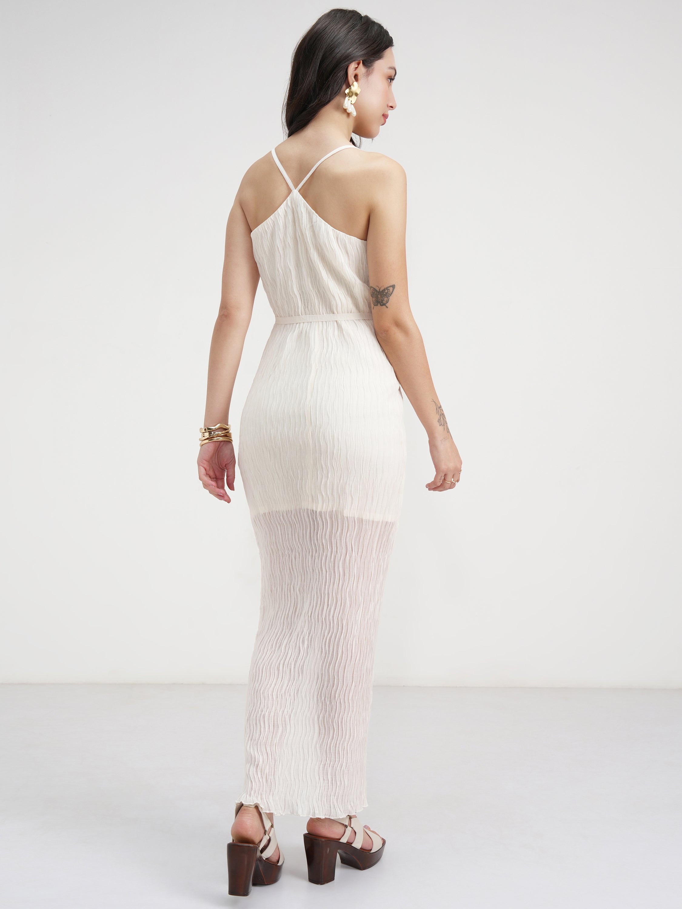 Tokyo Talkies Women Cream Solid Maxi Dress - Cream - Image 3