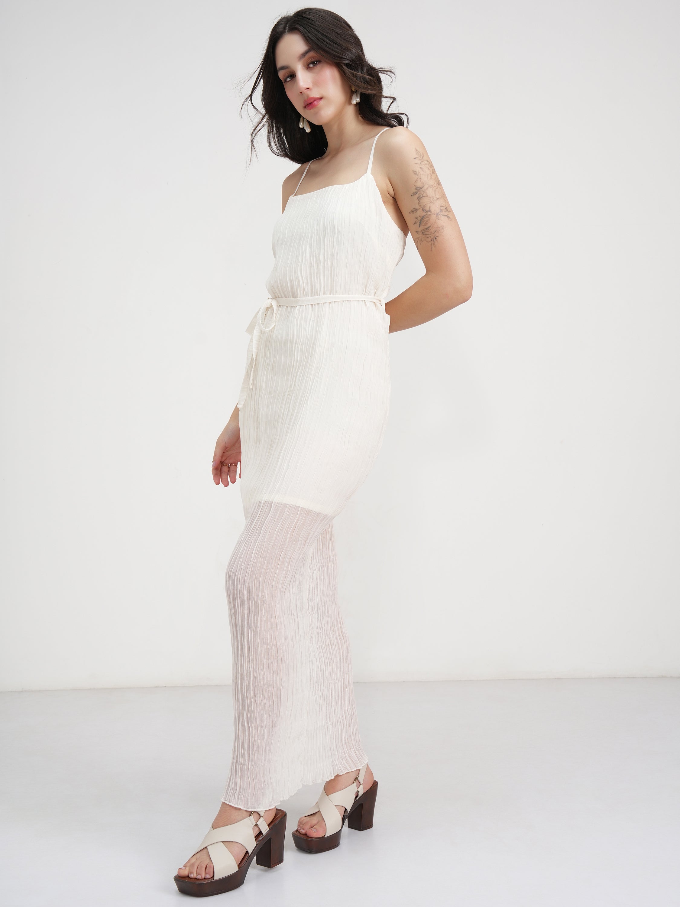 Tokyo Talkies Women Cream Solid Maxi Dress - Cream - Image 4