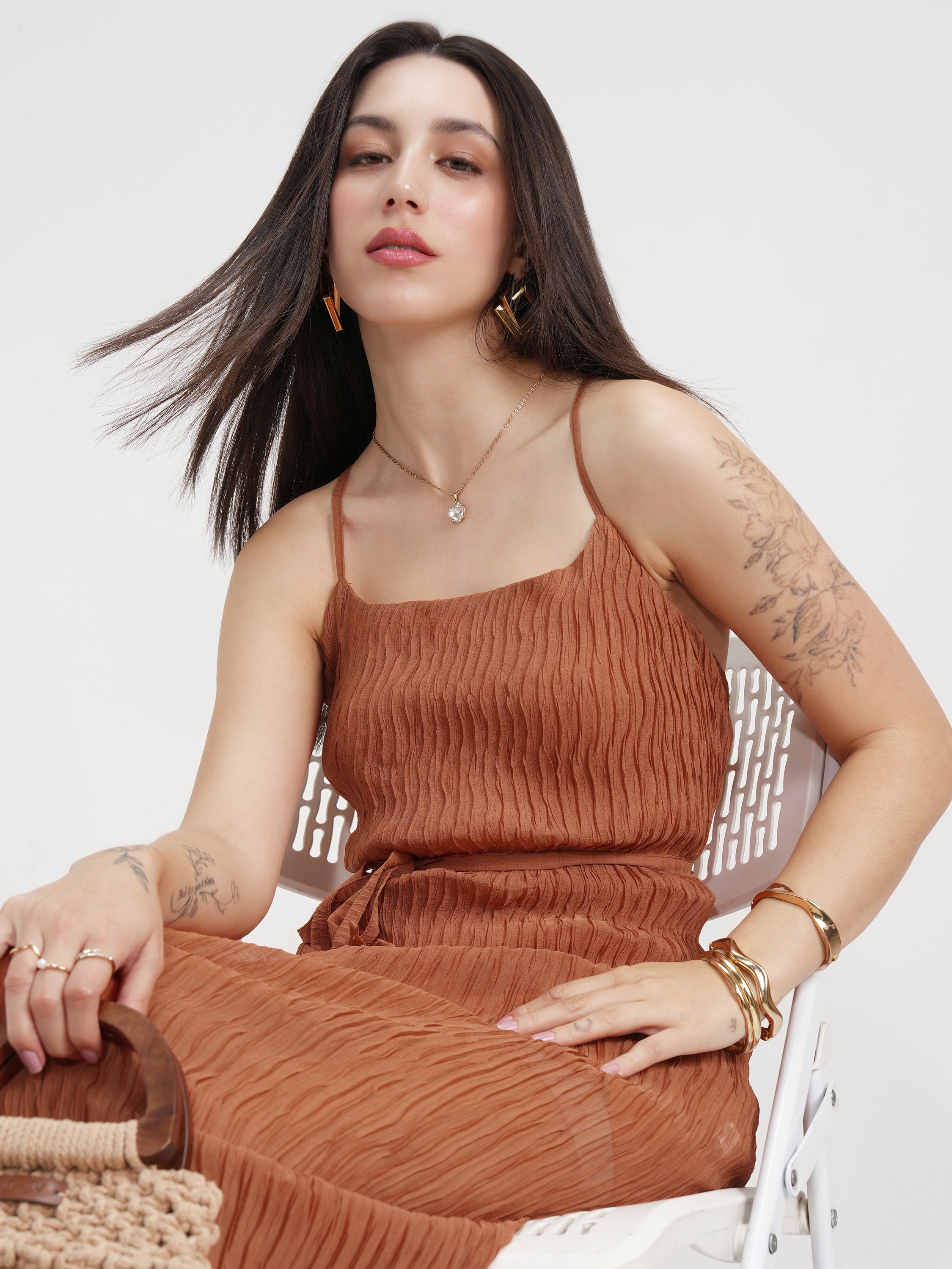 Tokyo Talkies Women Rust Solid Maxi Dress - Rust - Image 1