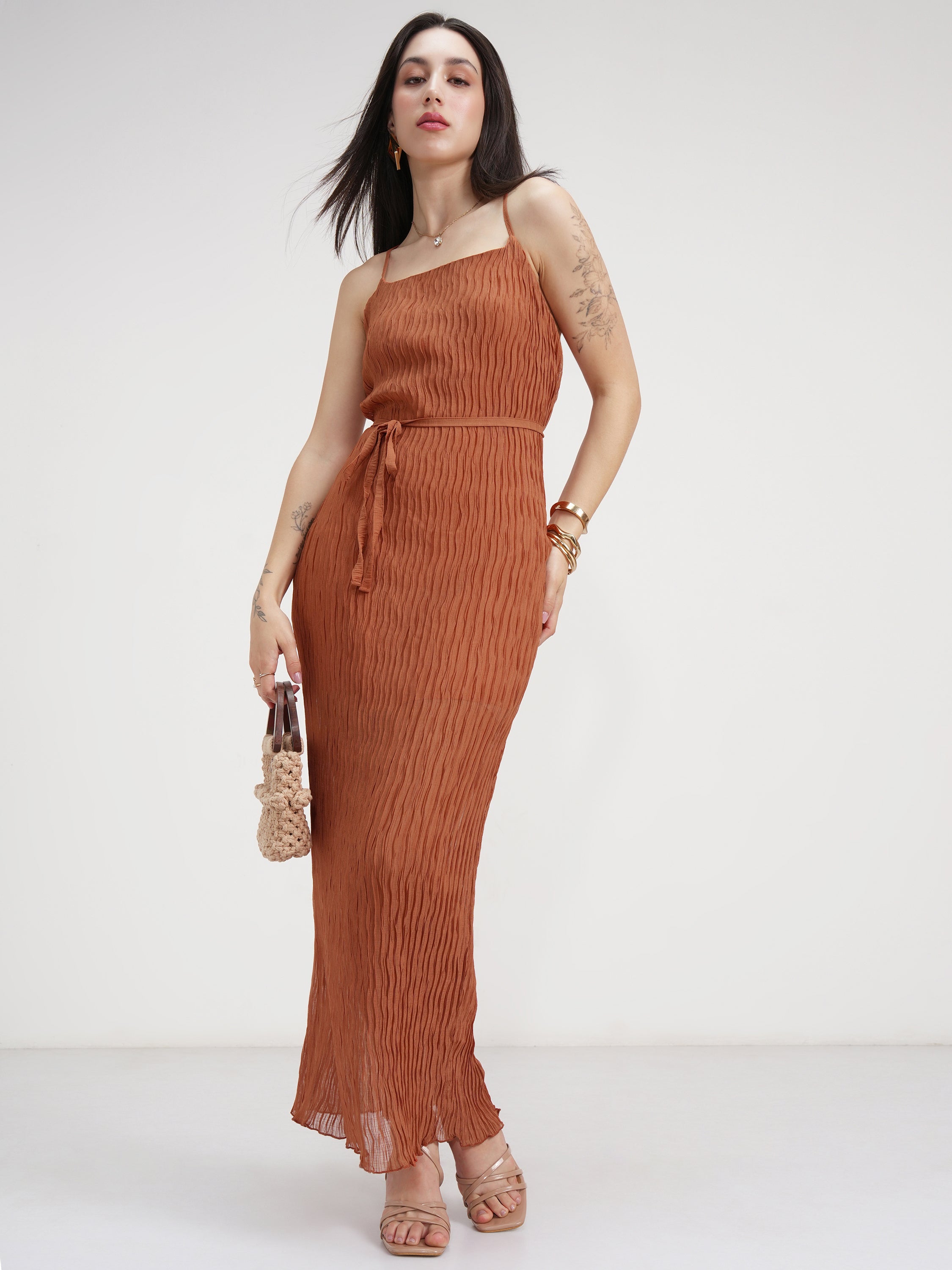 Tokyo Talkies Women Rust Solid Maxi Dress - Rust - Image 2
