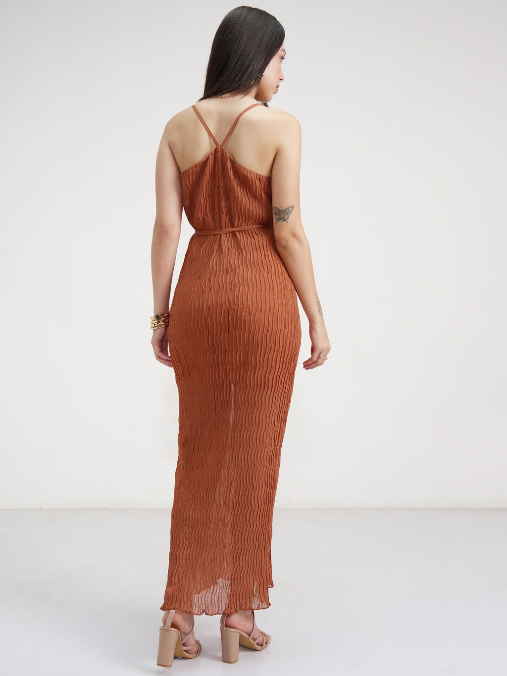 Tokyo Talkies Women Rust Solid Maxi Dress - Rust - Image 3