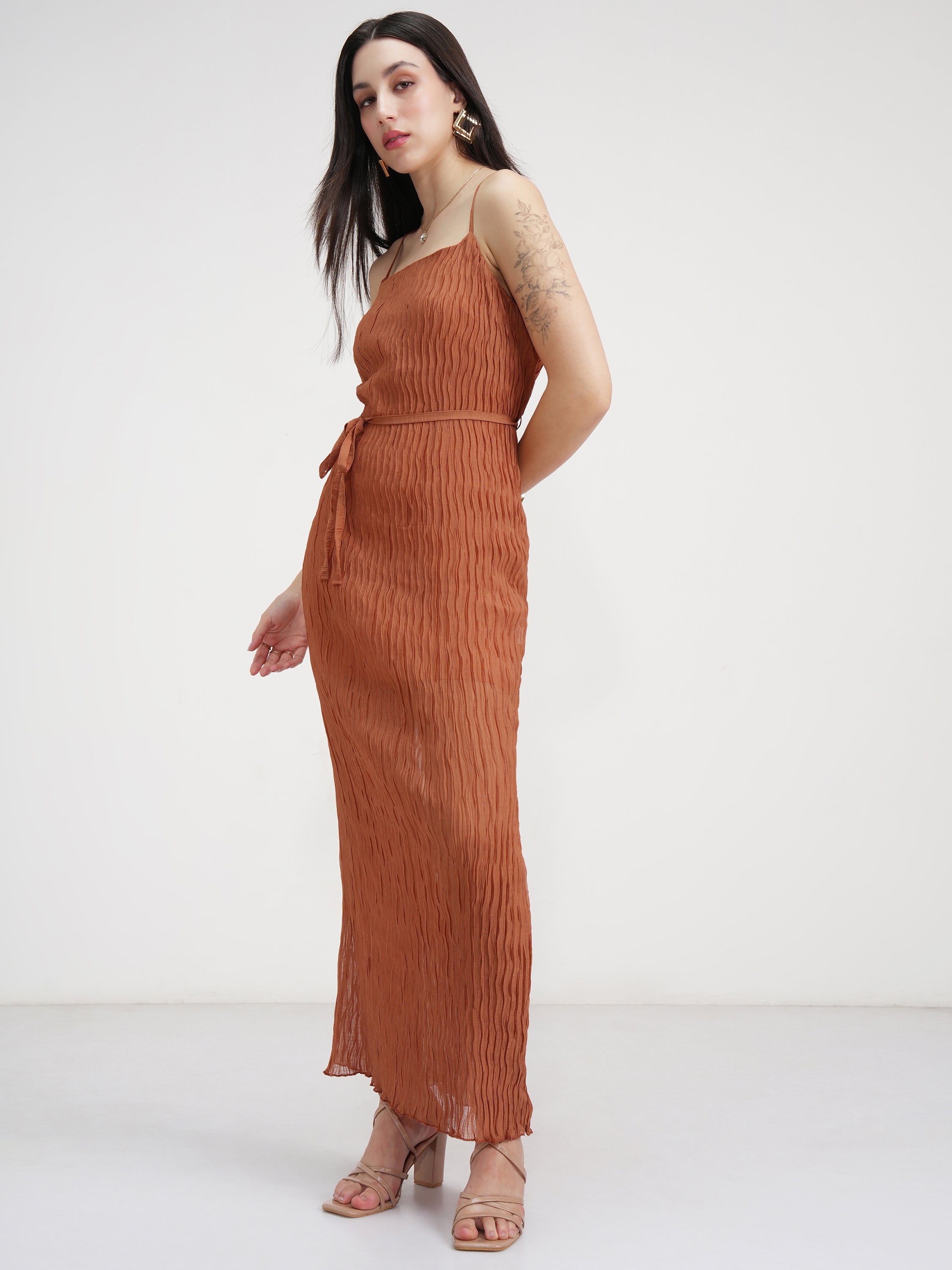 Tokyo Talkies Women Rust Solid Maxi Dress - Rust - Image 4