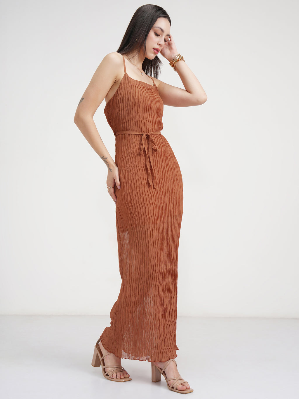 Tokyo Talkies Women Rust Solid Maxi Dress - Rust - Image 6