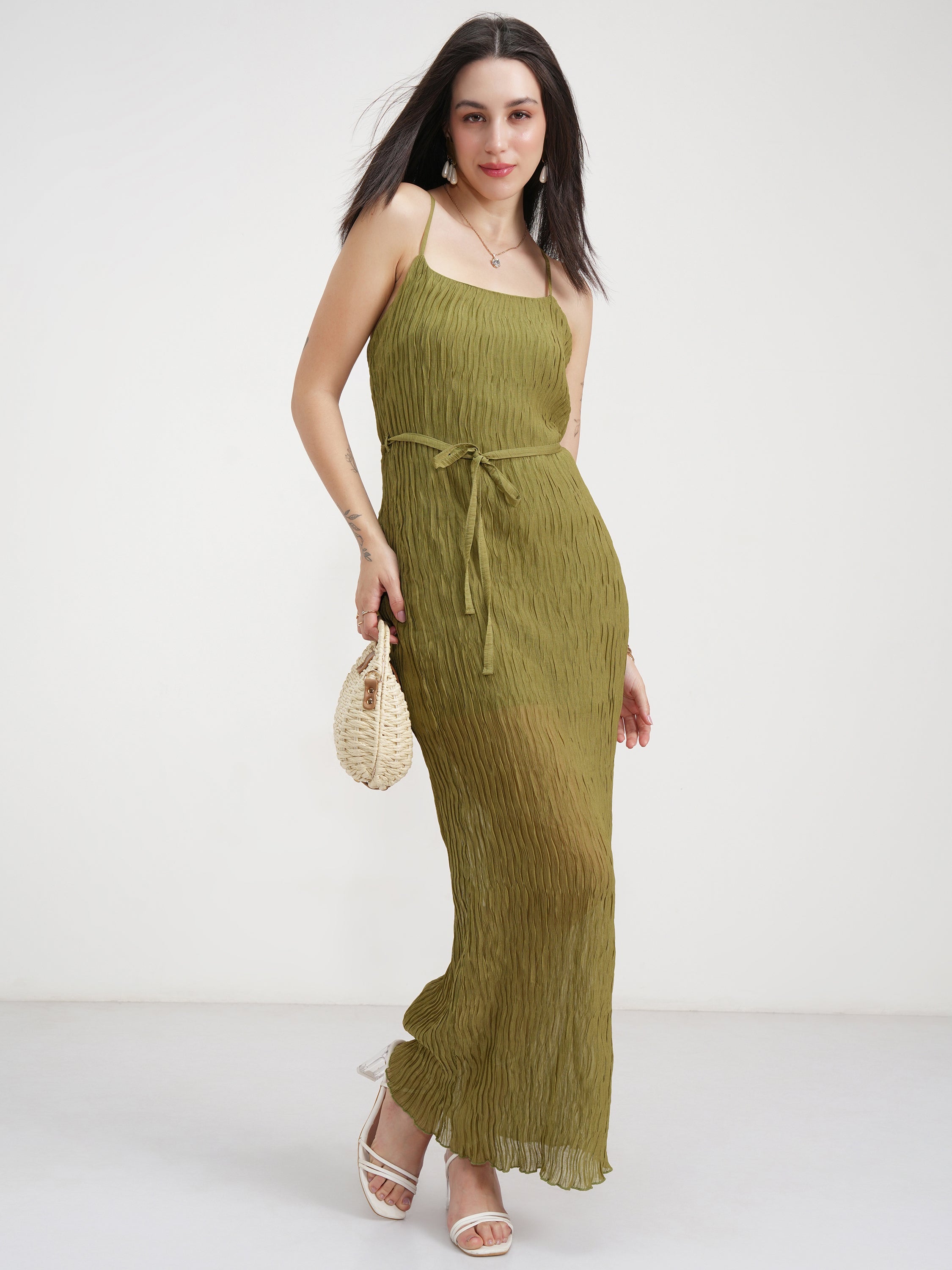 Tokyo Talkies Women Olive Solid Maxi Dress - Olive - Image 2