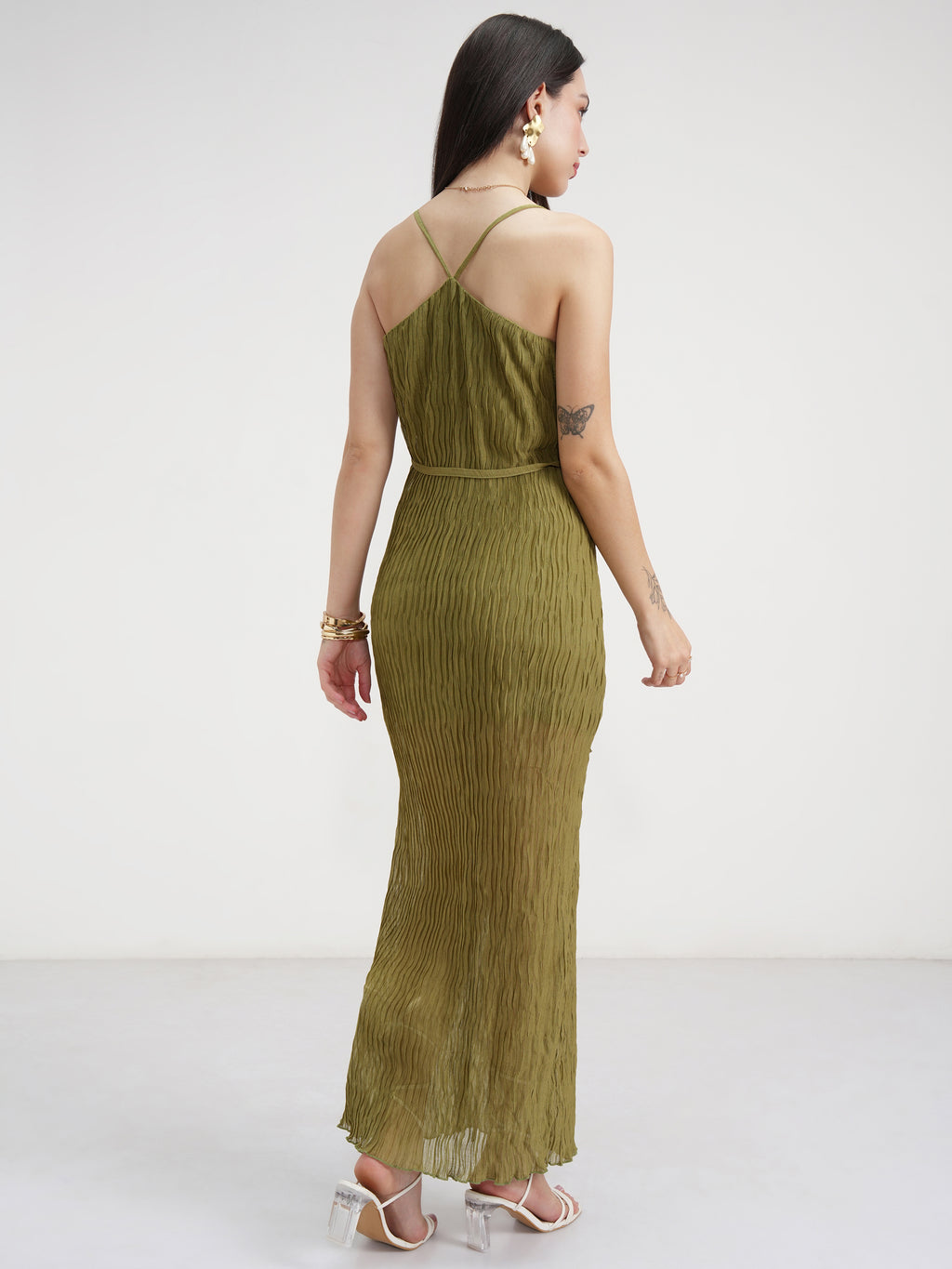 Tokyo Talkies Women Olive Solid Maxi Dress - Olive - Image 3