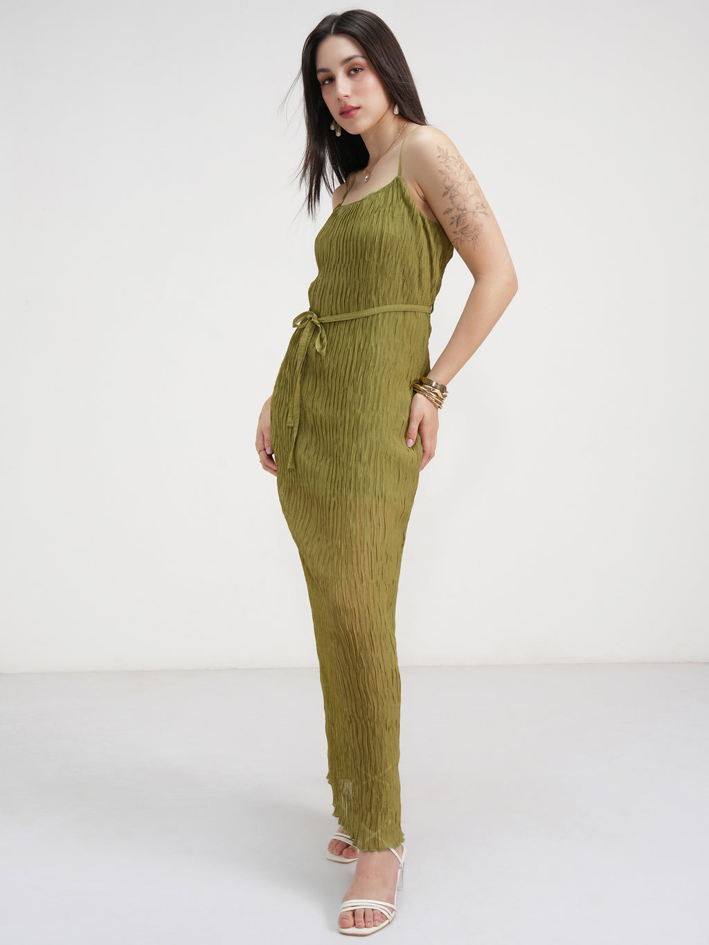 Tokyo Talkies Women Olive Solid Maxi Dress - Olive - Image 4